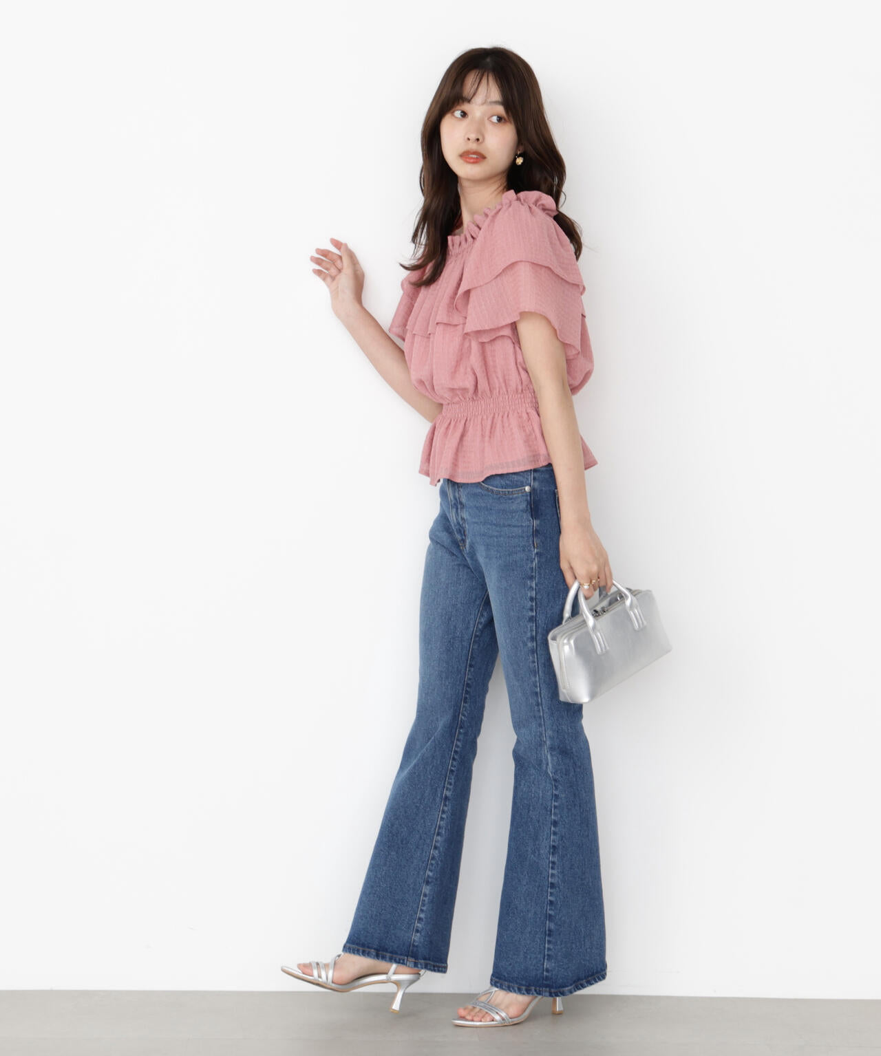 <ウォッシャブル>2wayギャザーペプラムブラウス