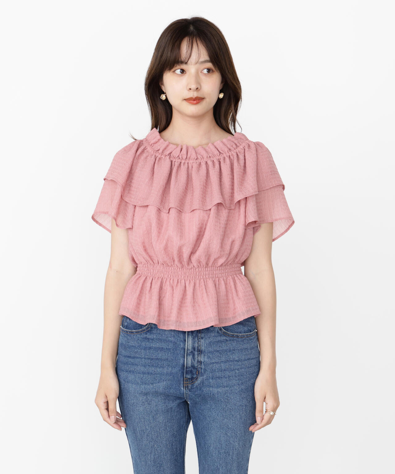 <ウォッシャブル>2wayギャザーペプラムブラウス