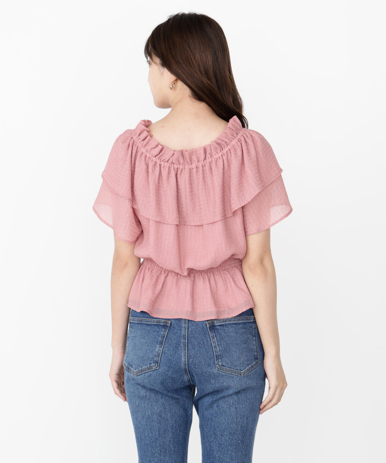 <ウォッシャブル>2wayギャザーペプラムブラウス