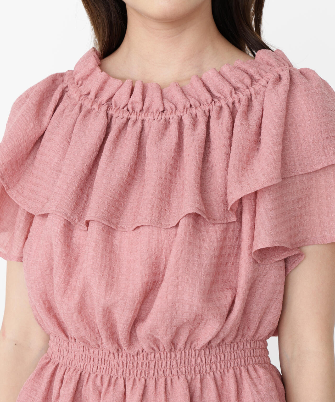 <ウォッシャブル>2wayギャザーペプラムブラウス