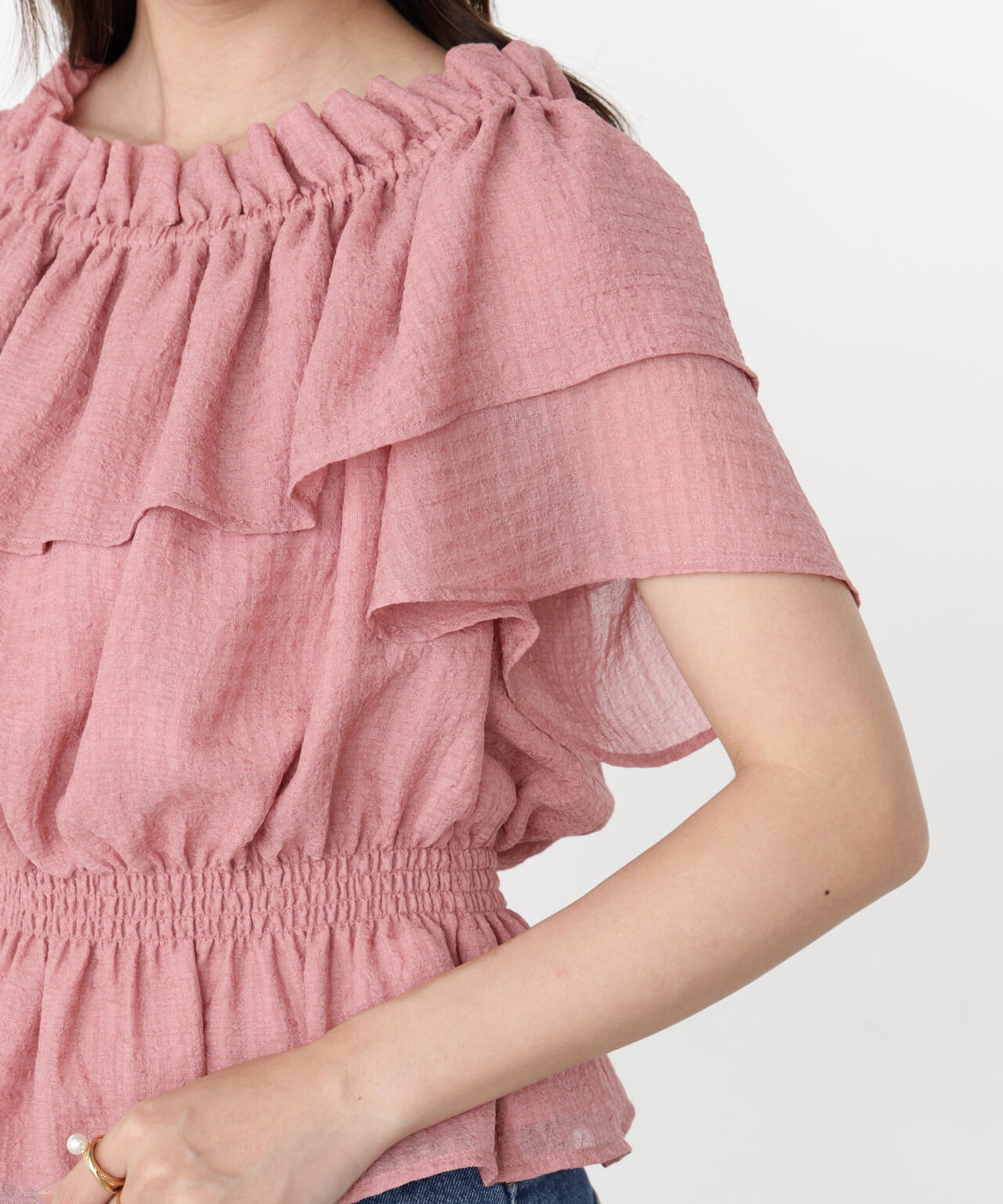 <ウォッシャブル>2wayギャザーペプラムブラウス