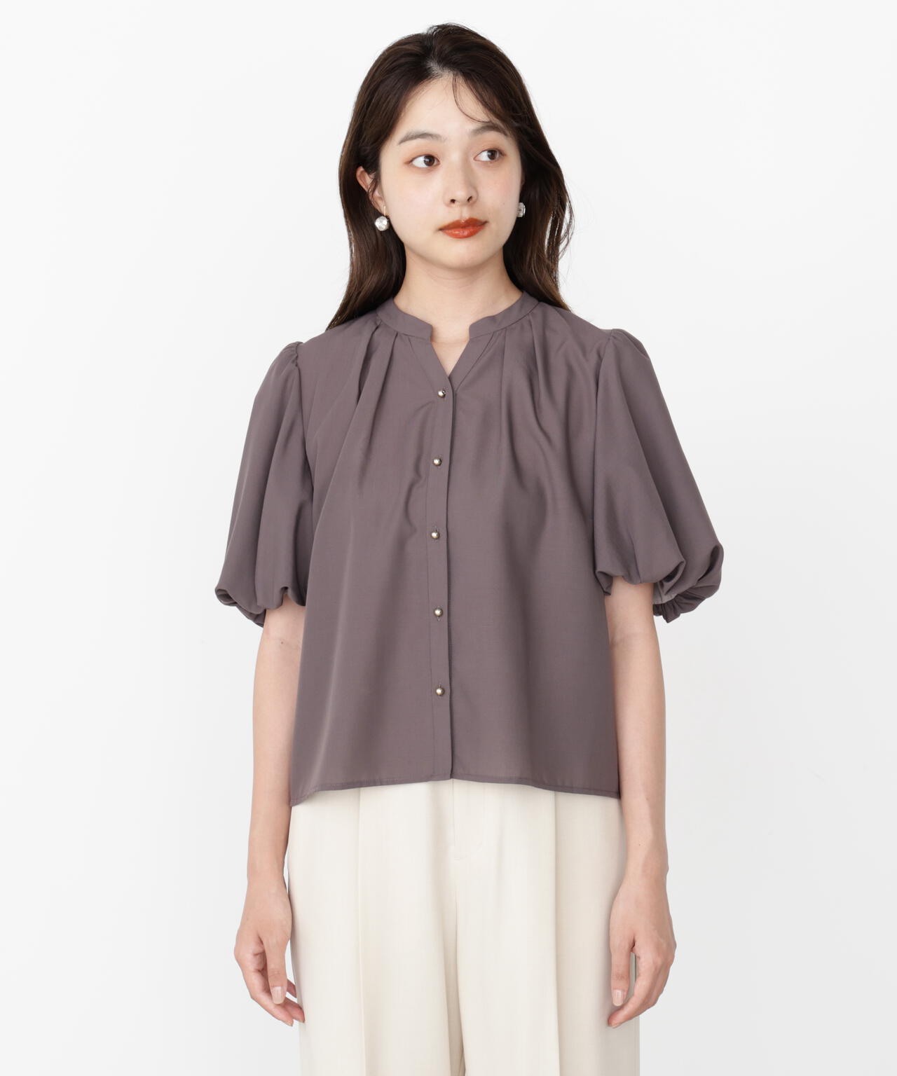<ウォッシャブル>バルーンタックブラウス