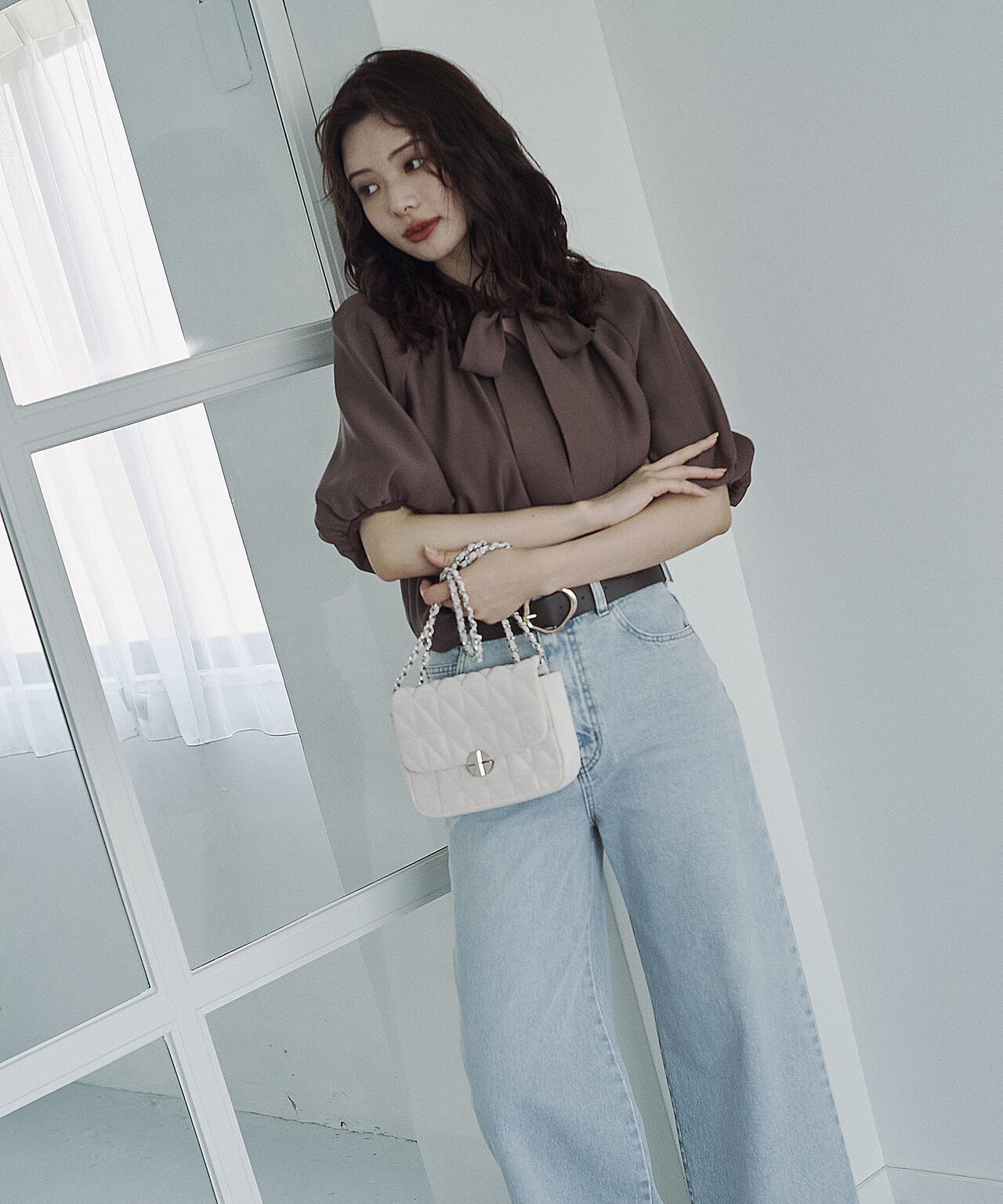 バルーンスリーブリボンブラウス