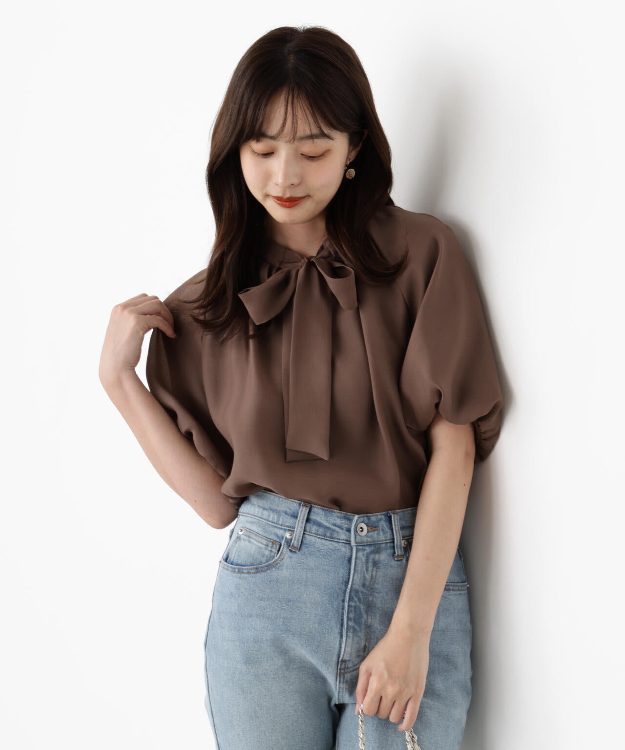 バルーンスリーブリボンブラウス