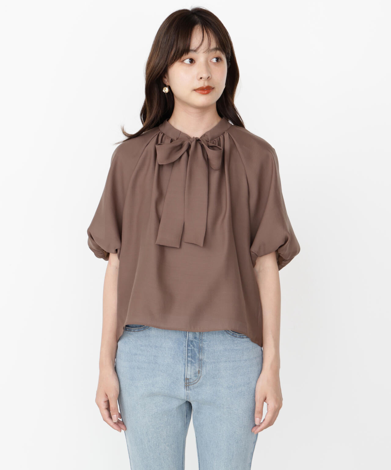 バルーンスリーブリボンブラウス