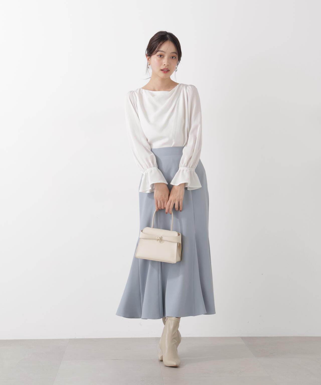 <ウォッシャブル>キャンディースリーブニュアンスブラウス