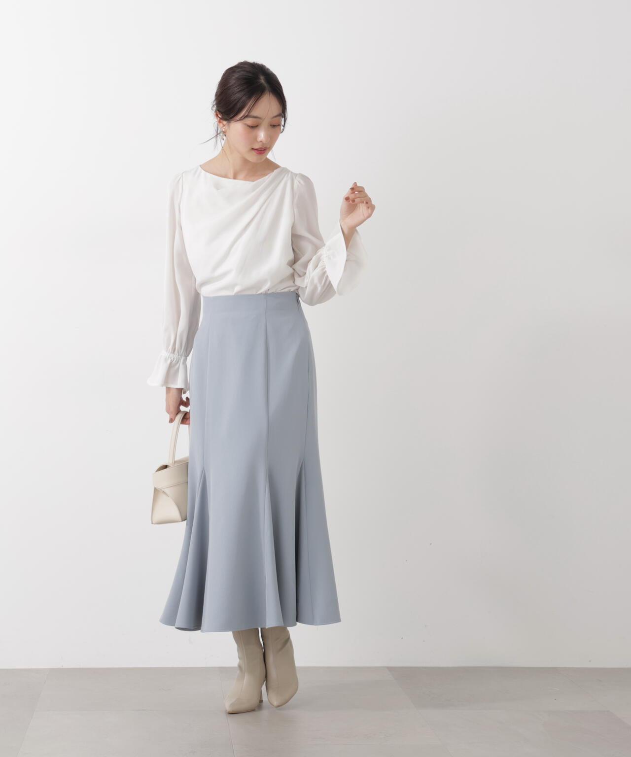 <ウォッシャブル>キャンディースリーブニュアンスブラウス