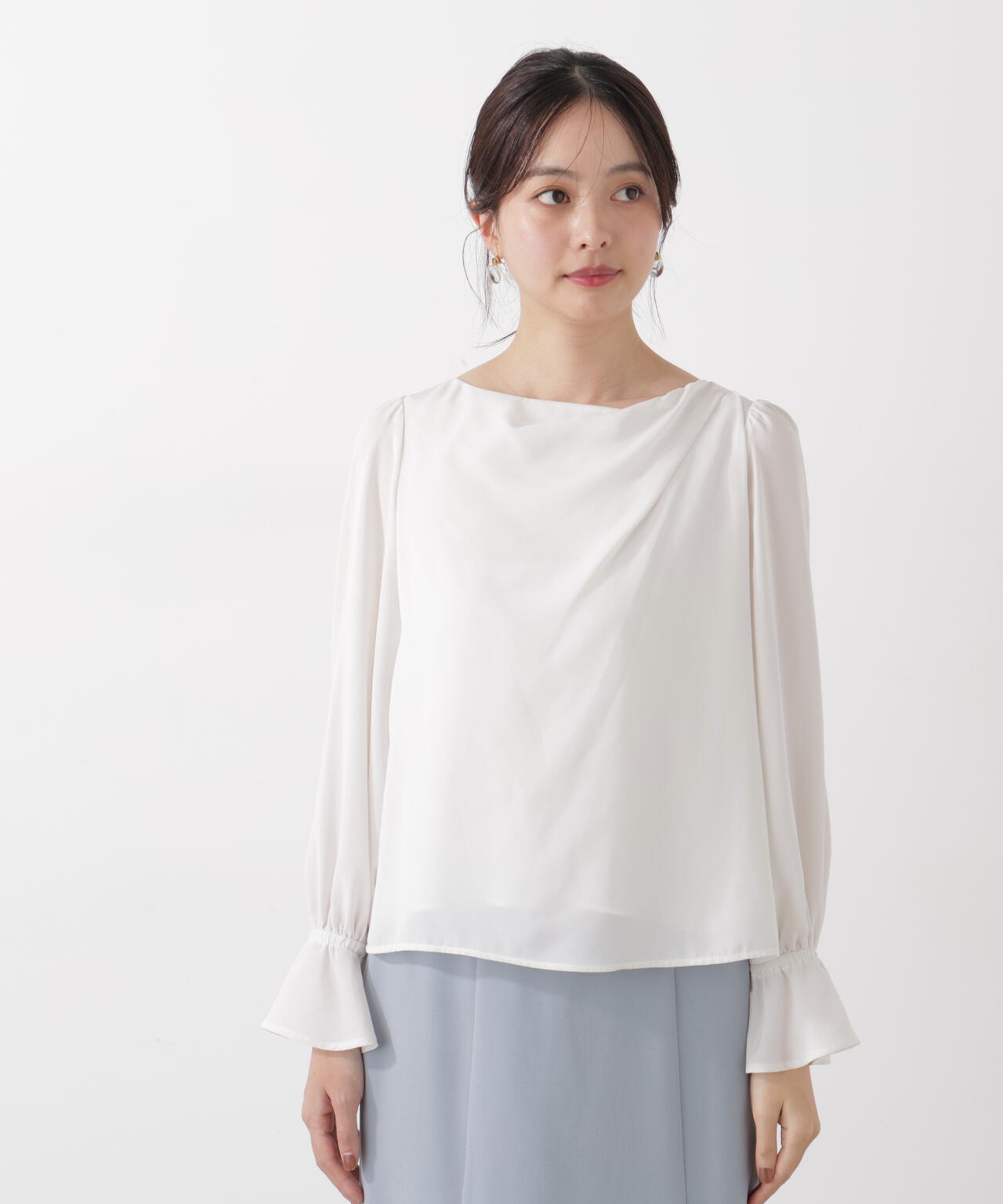 <ウォッシャブル>キャンディースリーブニュアンスブラウス