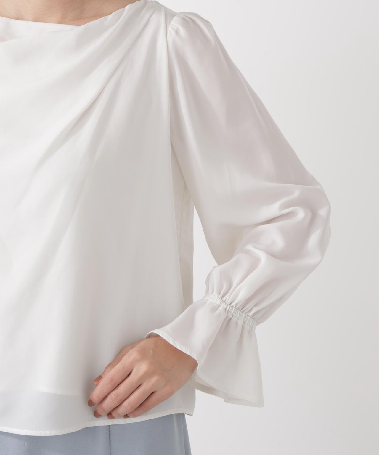<ウォッシャブル>キャンディースリーブニュアンスブラウス