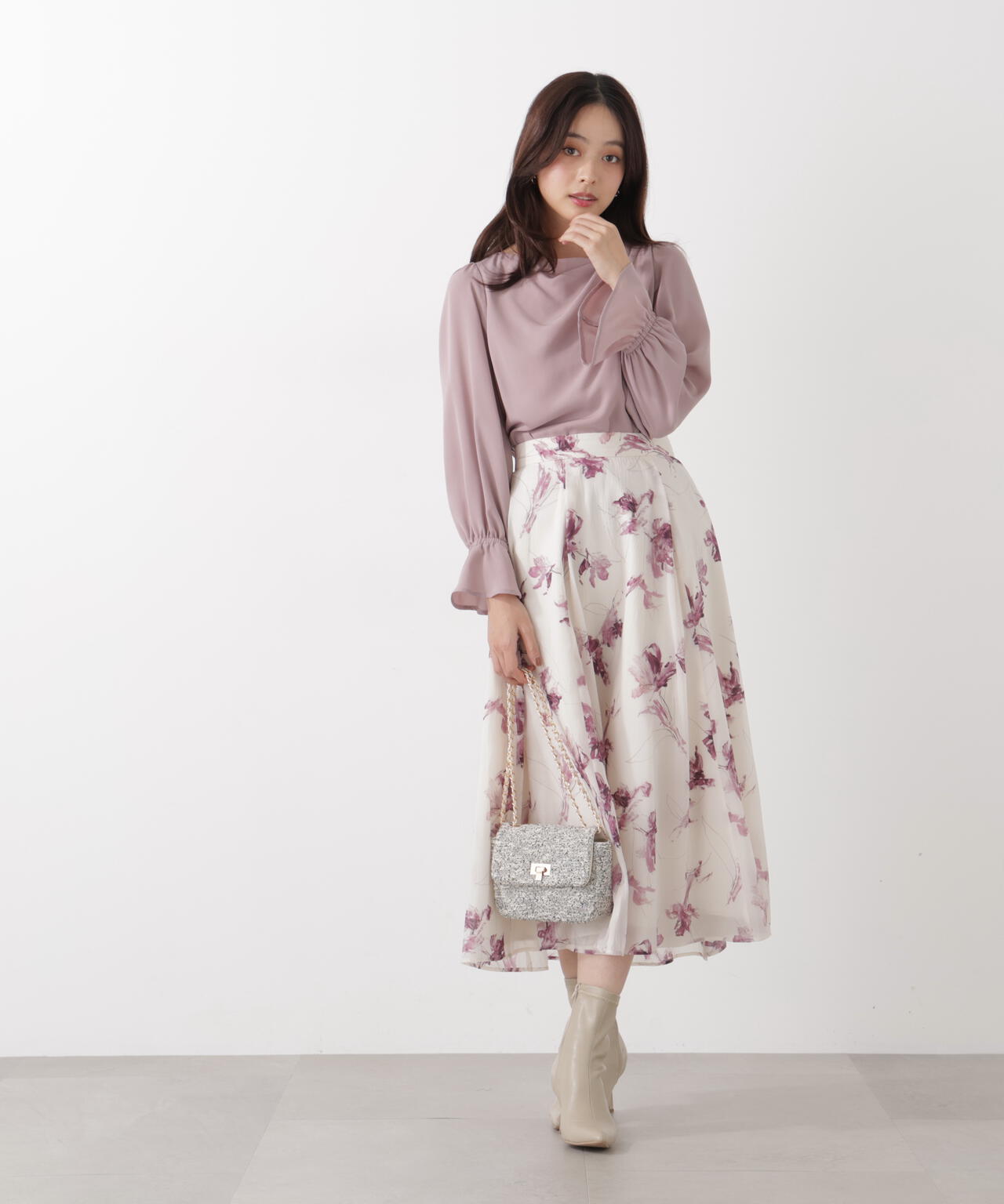 <ウォッシャブル>キャンディースリーブニュアンスブラウス