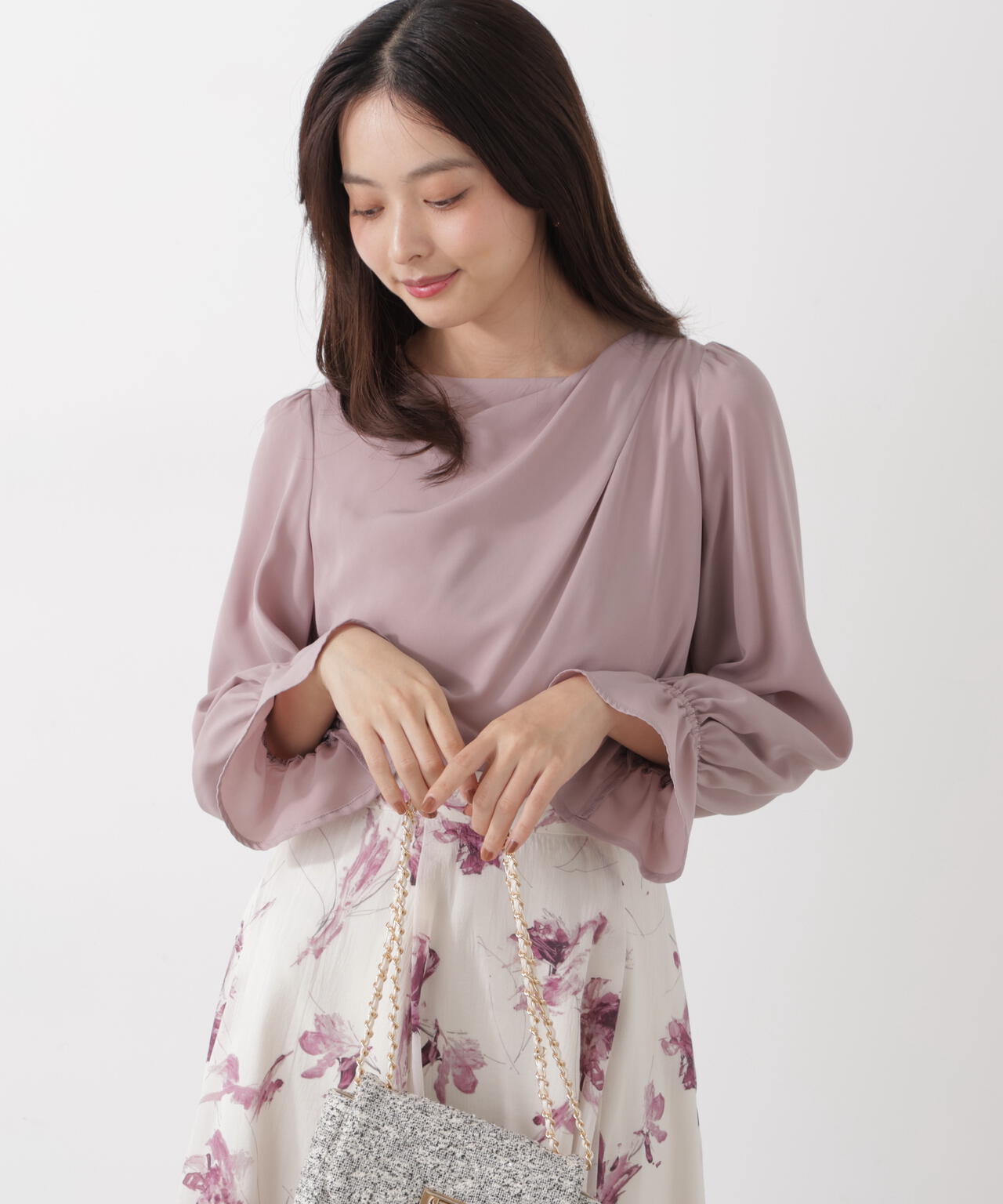 <ウォッシャブル>キャンディースリーブニュアンスブラウス