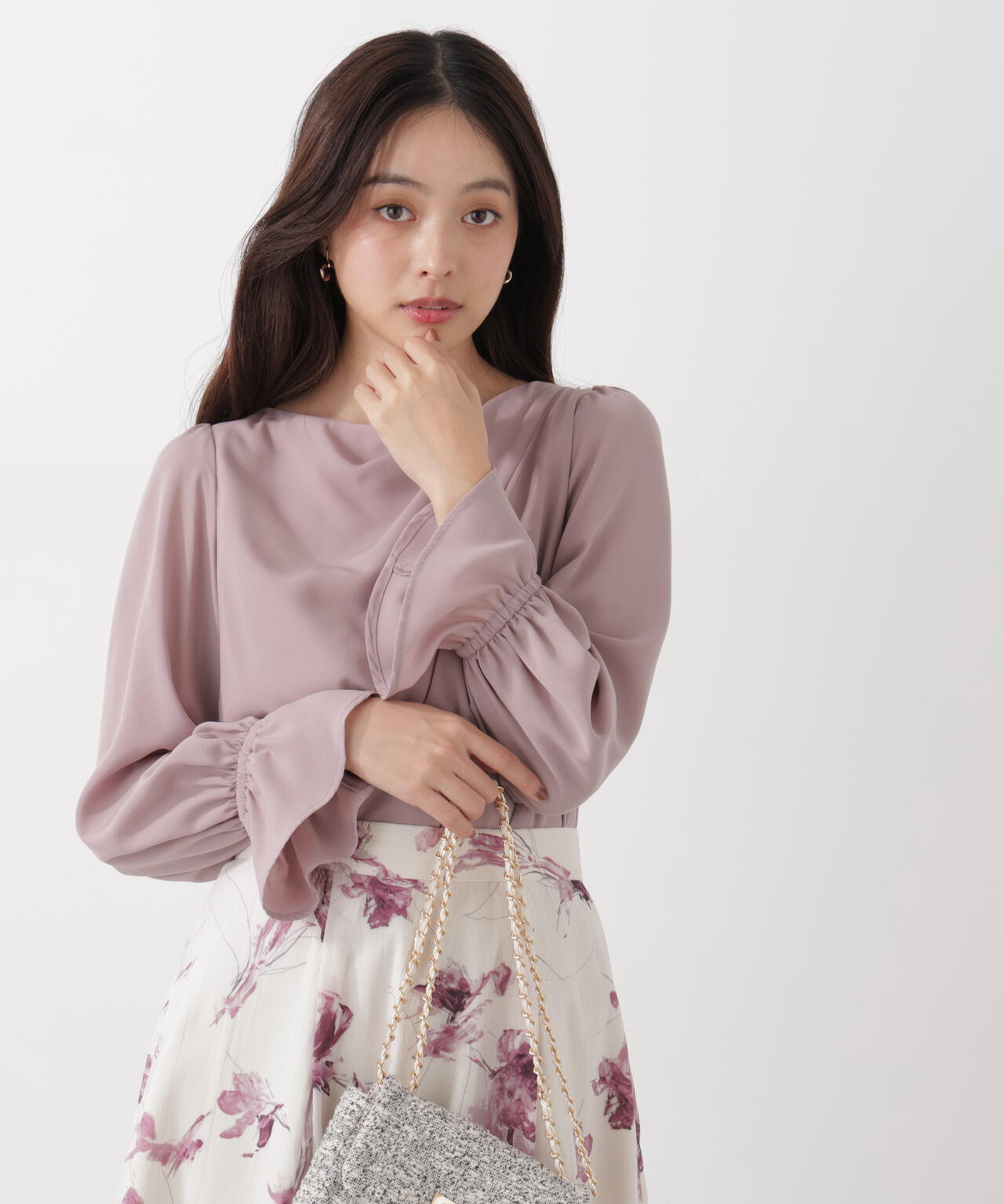 <ウォッシャブル>キャンディースリーブニュアンスブラウス