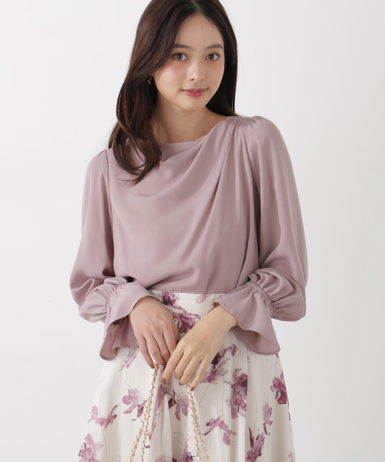 <ウォッシャブル>キャンディースリーブニュアンスブラウス