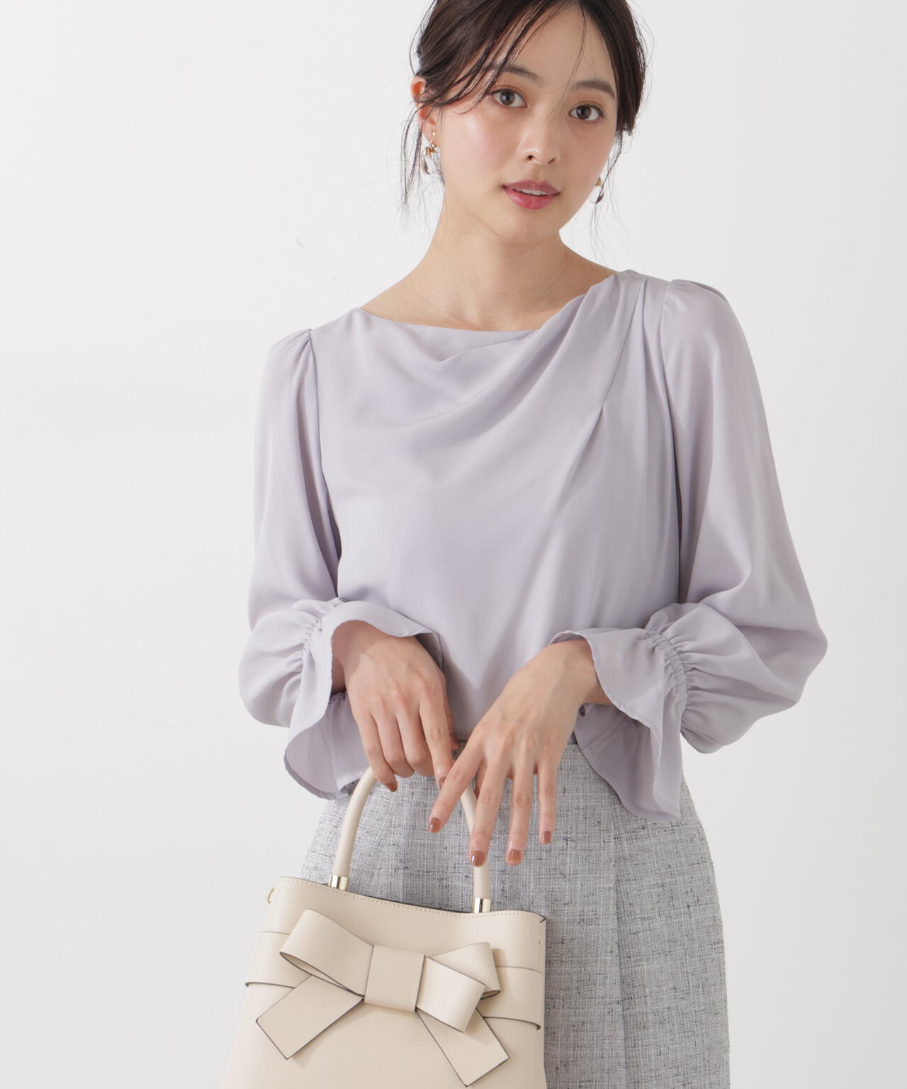 <ウォッシャブル>キャンディースリーブニュアンスブラウス