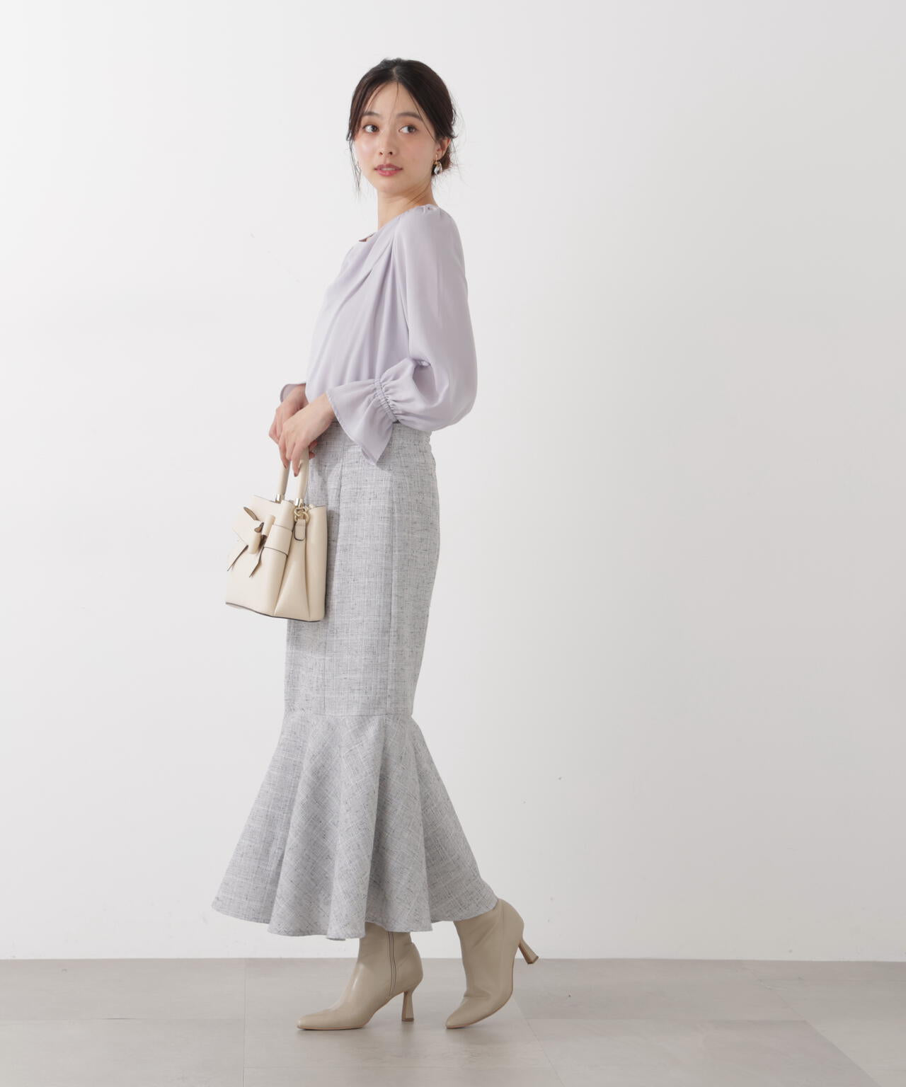 <ウォッシャブル>キャンディースリーブニュアンスブラウス