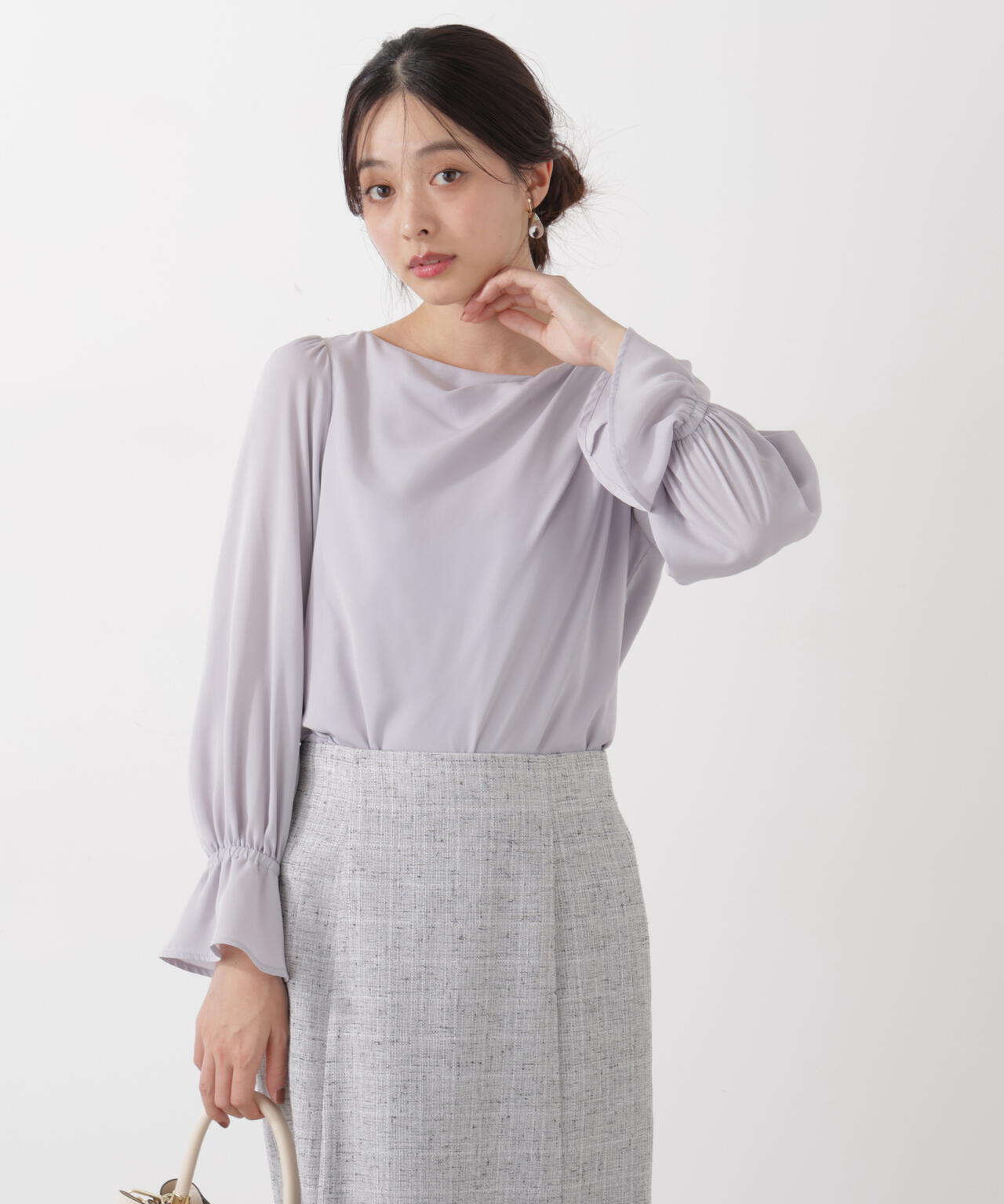 <ウォッシャブル>キャンディースリーブニュアンスブラウス