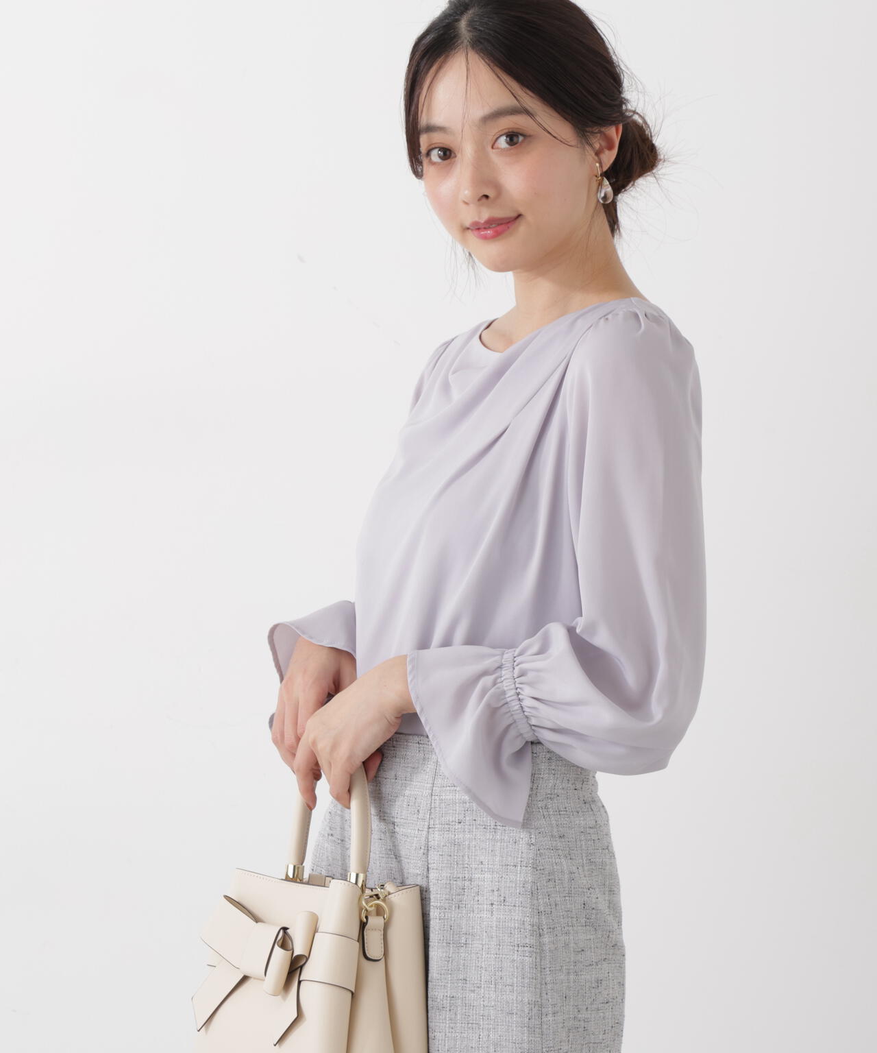 <ウォッシャブル>キャンディースリーブニュアンスブラウス