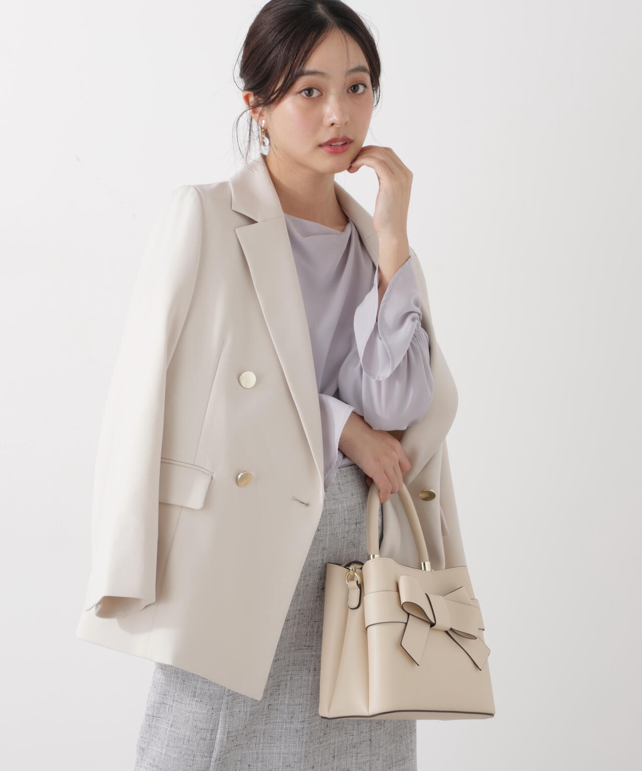 <ウォッシャブル>キャンディースリーブニュアンスブラウス