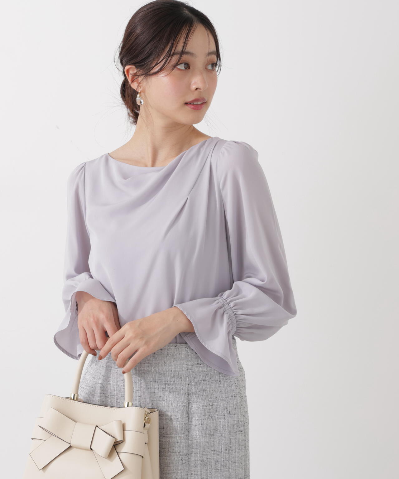 <ウォッシャブル>キャンディースリーブニュアンスブラウス