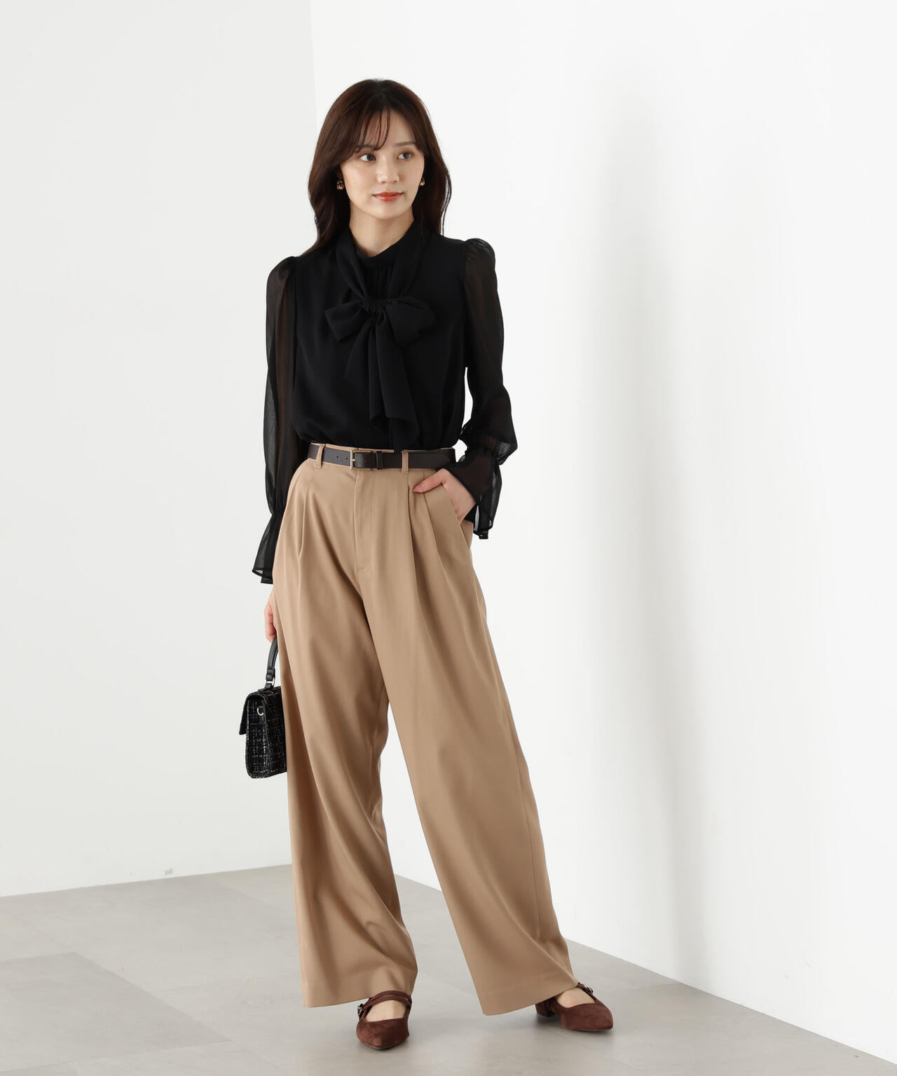 <ウォッシャブル>ビッグリボン楊柳ブラウス