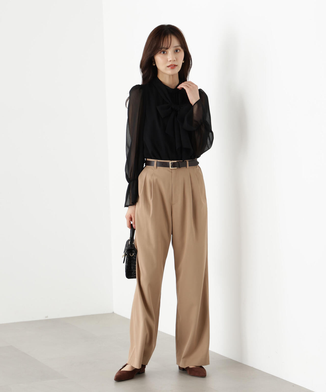 <ウォッシャブル>ビッグリボン楊柳ブラウス