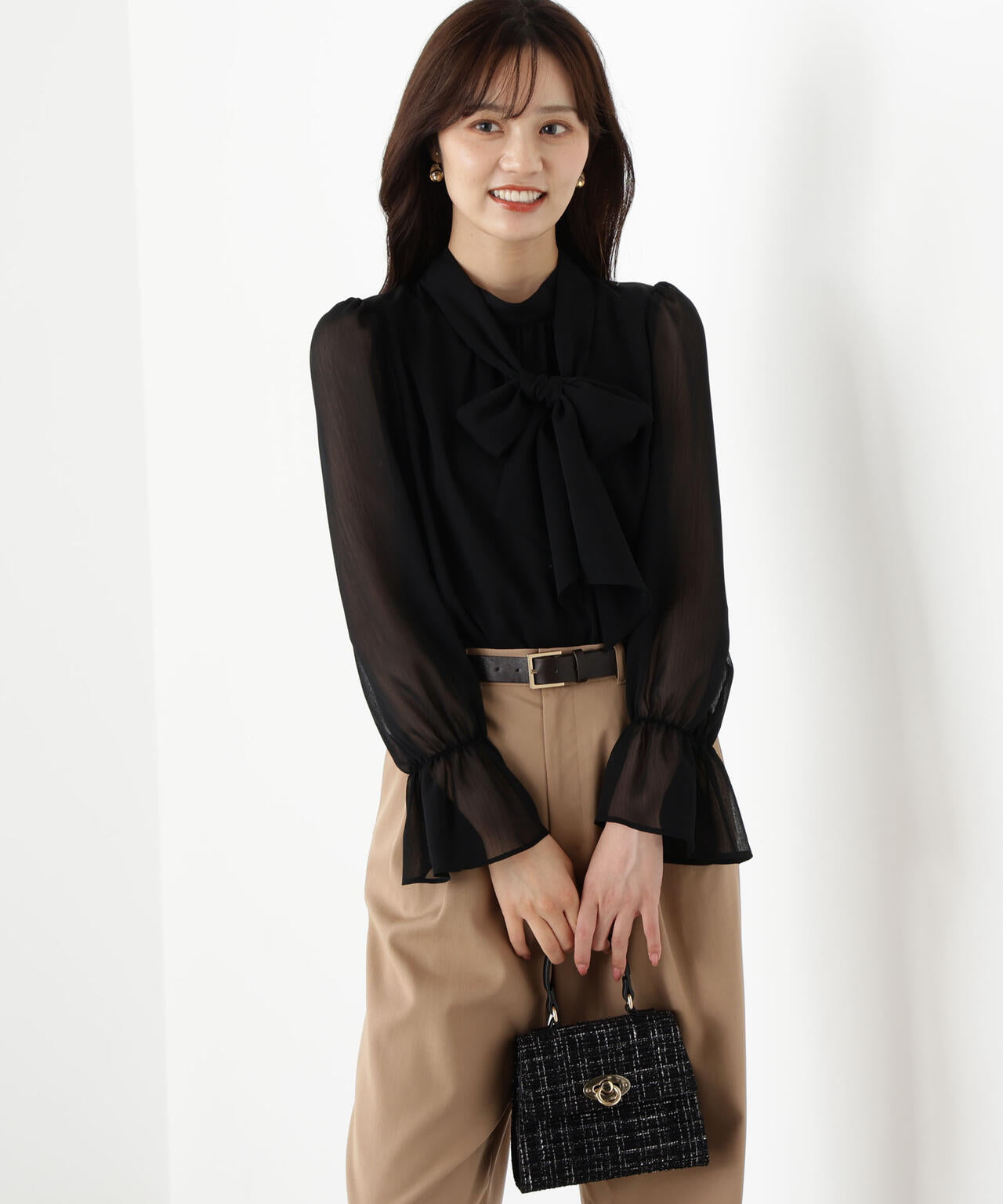 <ウォッシャブル>ビッグリボン楊柳ブラウス