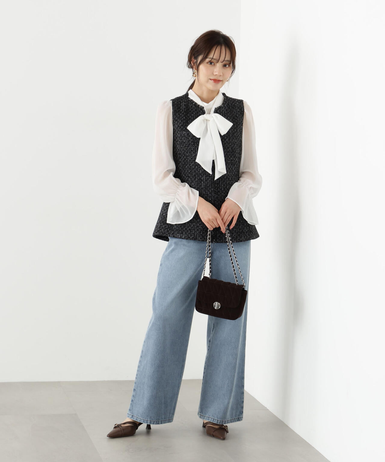 <ウォッシャブル>ビッグリボン楊柳ブラウス