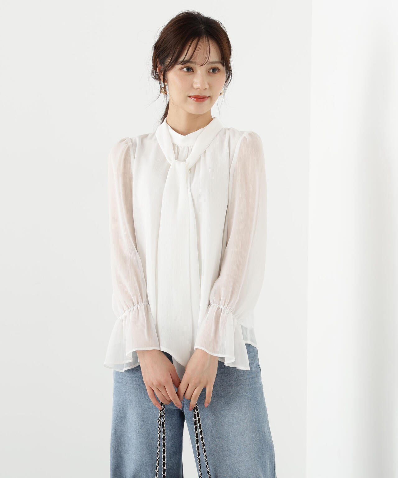 <ウォッシャブル>ビッグリボン楊柳ブラウス