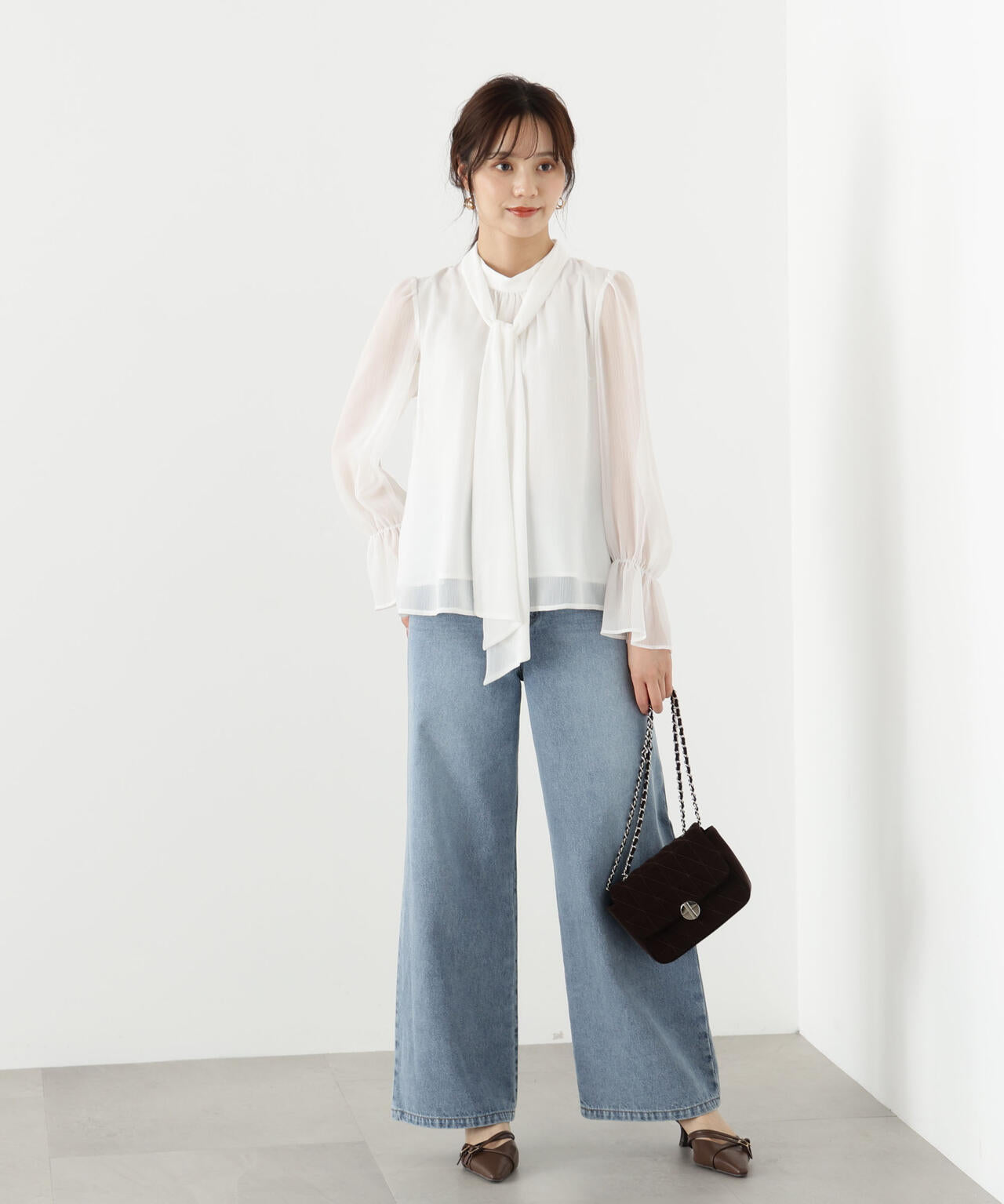 <ウォッシャブル>ビッグリボン楊柳ブラウス