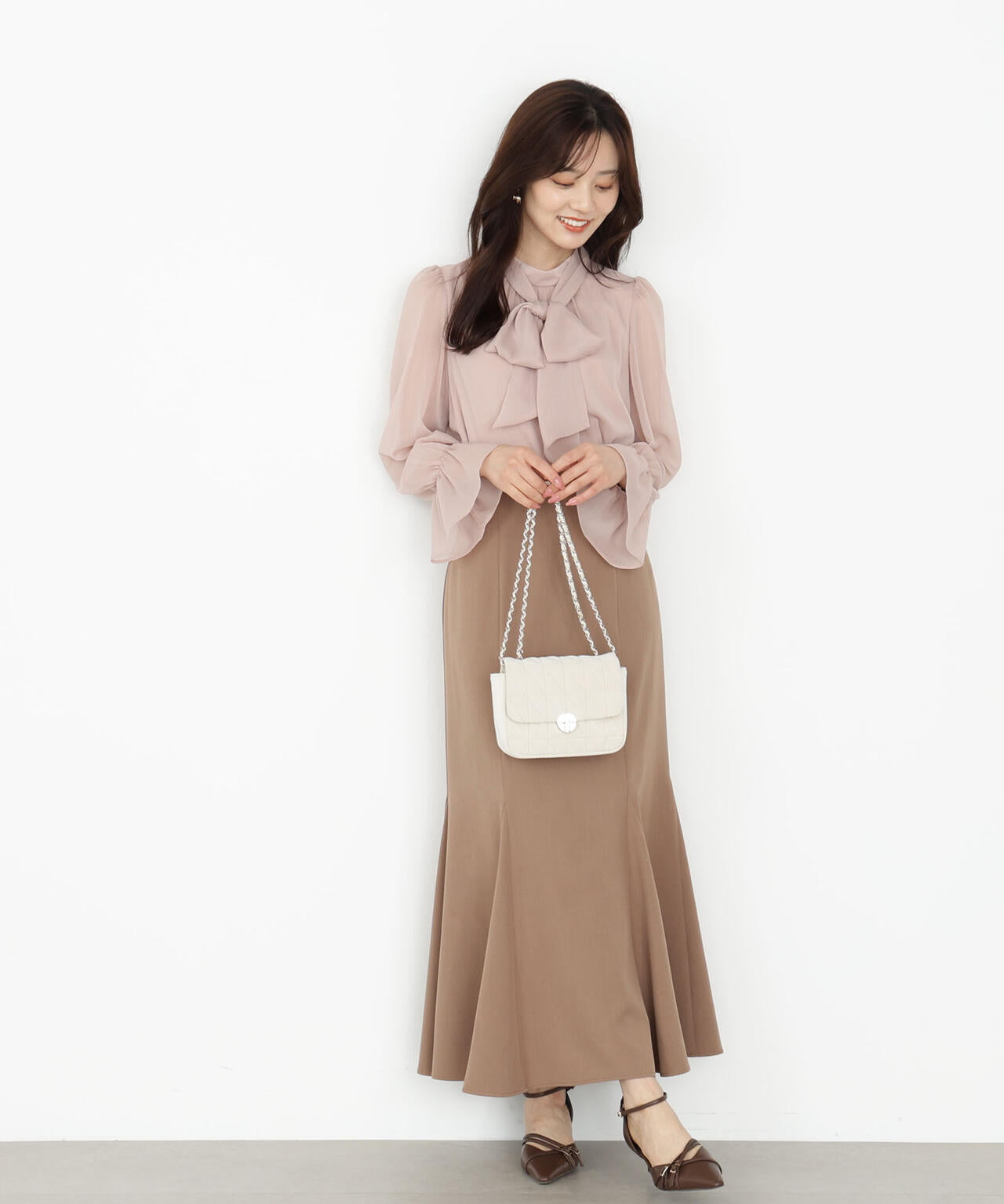 <ウォッシャブル>ビッグリボン楊柳ブラウス