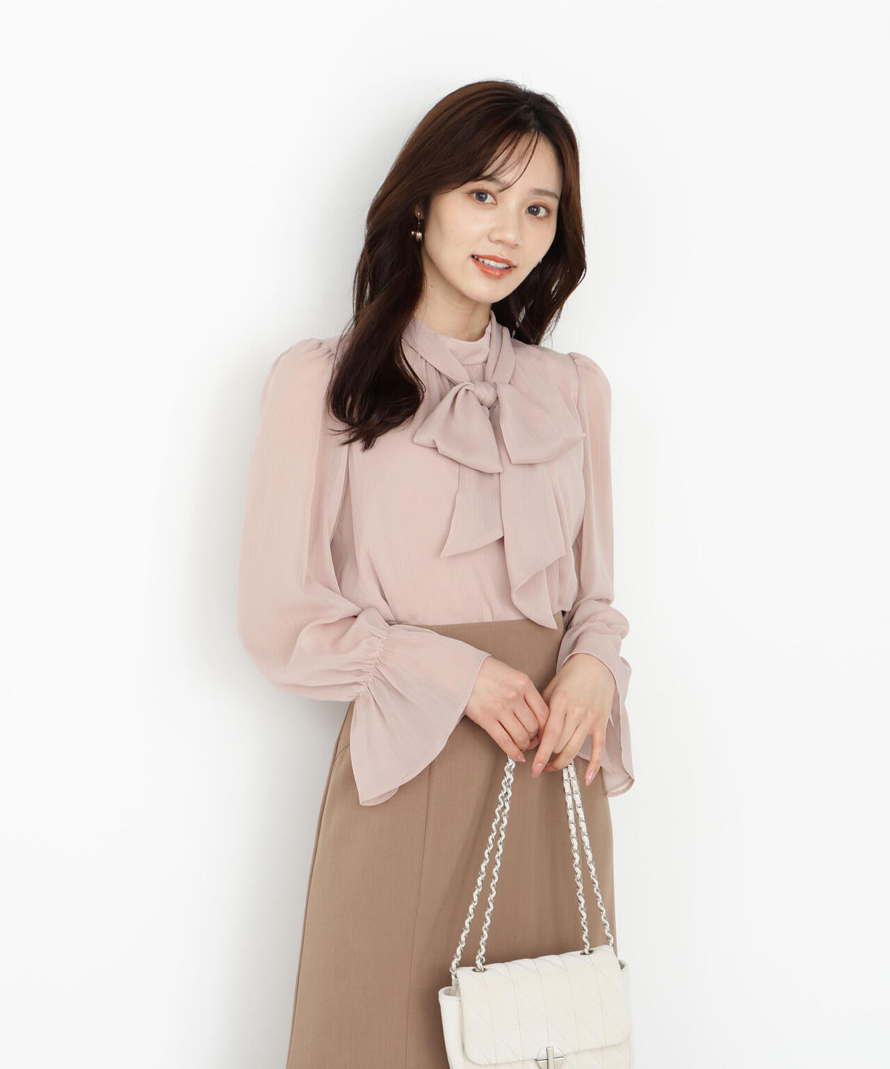 <ウォッシャブル>ビッグリボン楊柳ブラウス