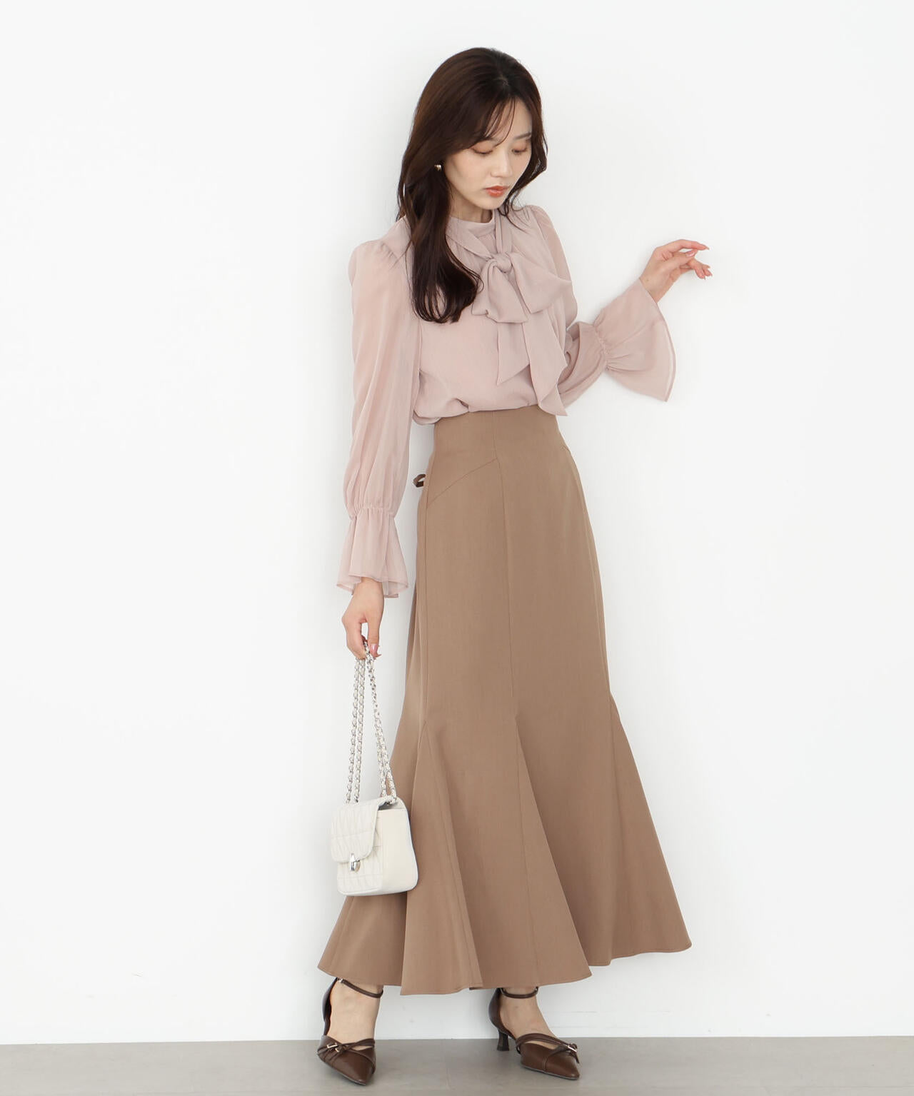 <ウォッシャブル>ビッグリボン楊柳ブラウス