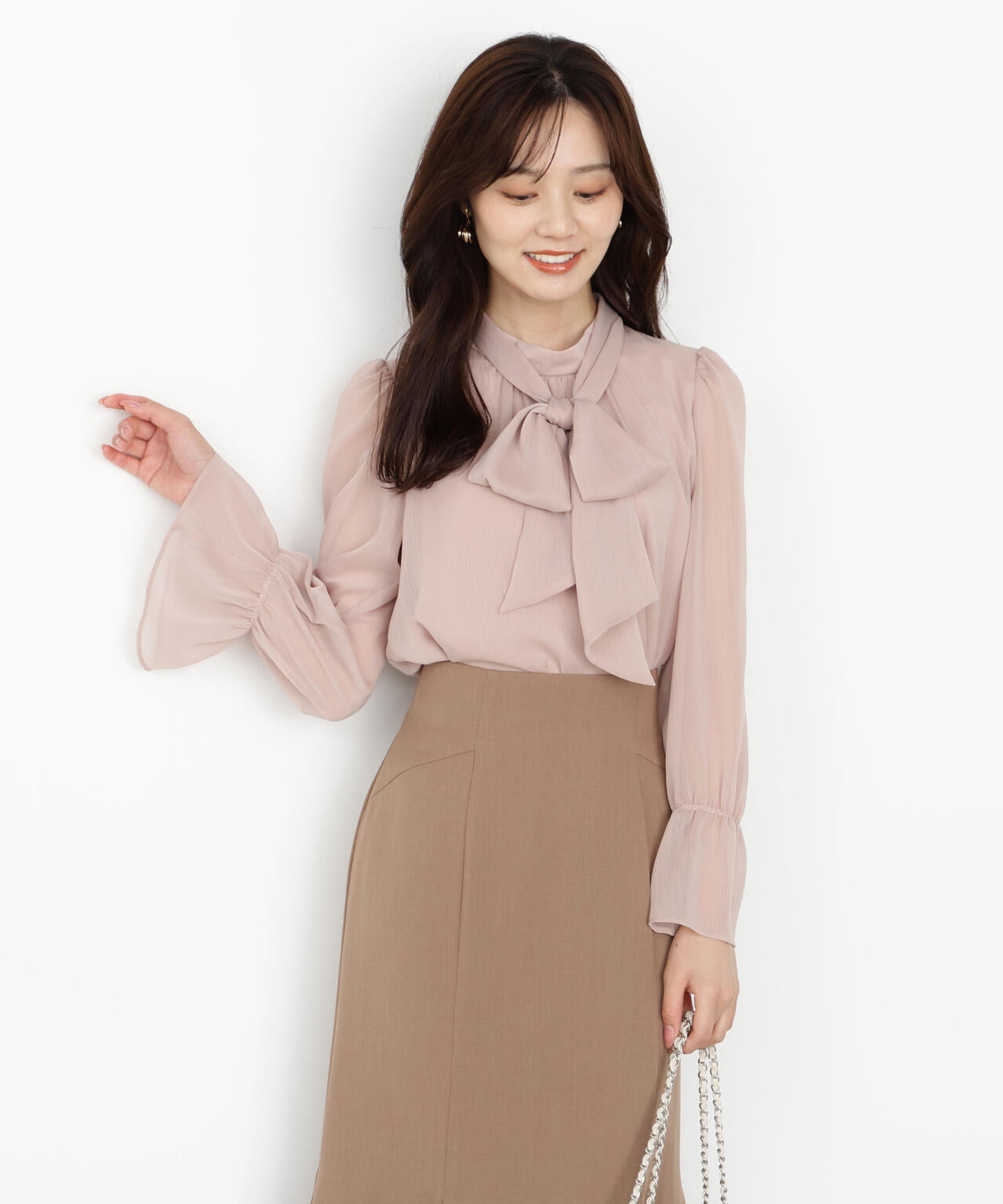 <ウォッシャブル>ビッグリボン楊柳ブラウス