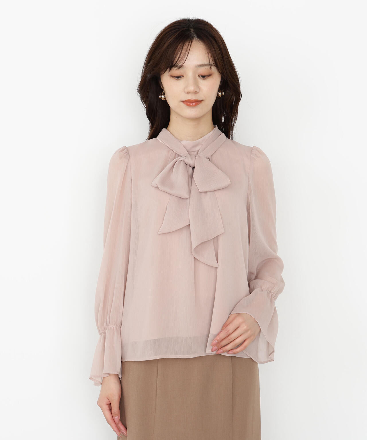 <ウォッシャブル>ビッグリボン楊柳ブラウス