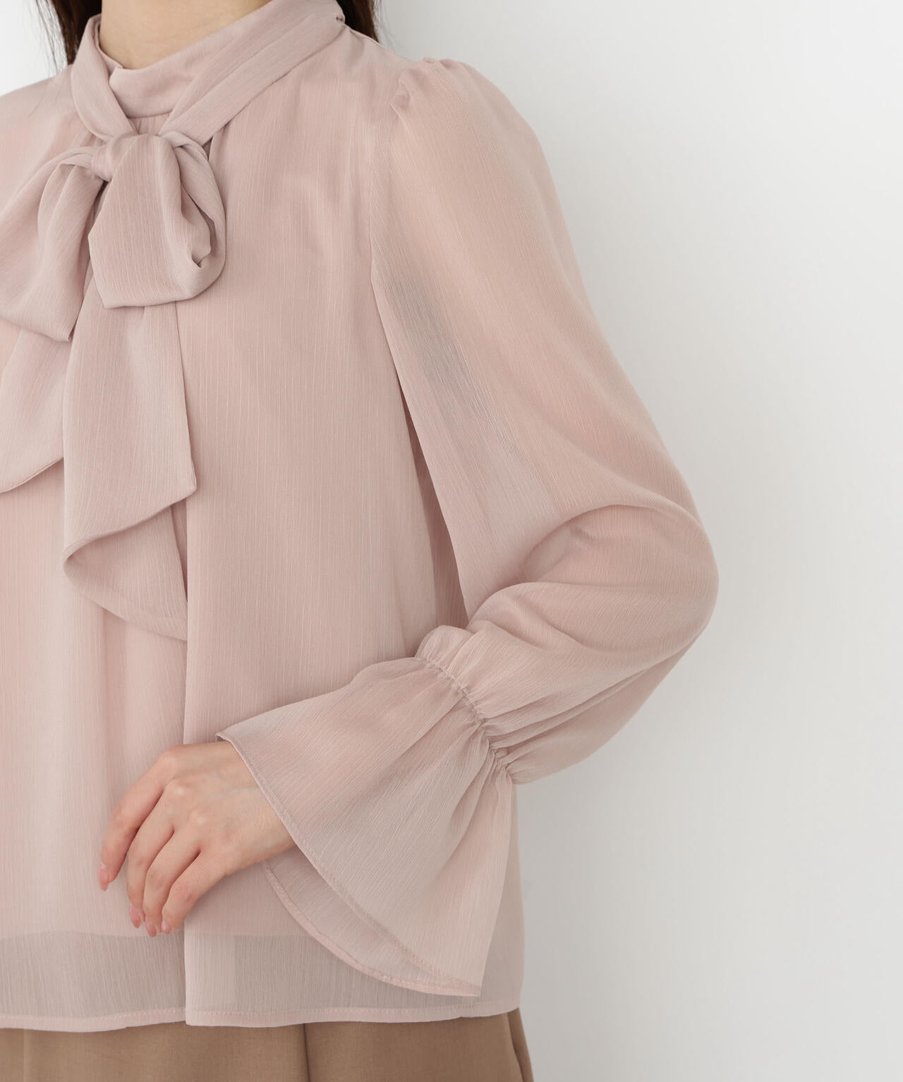 <ウォッシャブル>ビッグリボン楊柳ブラウス