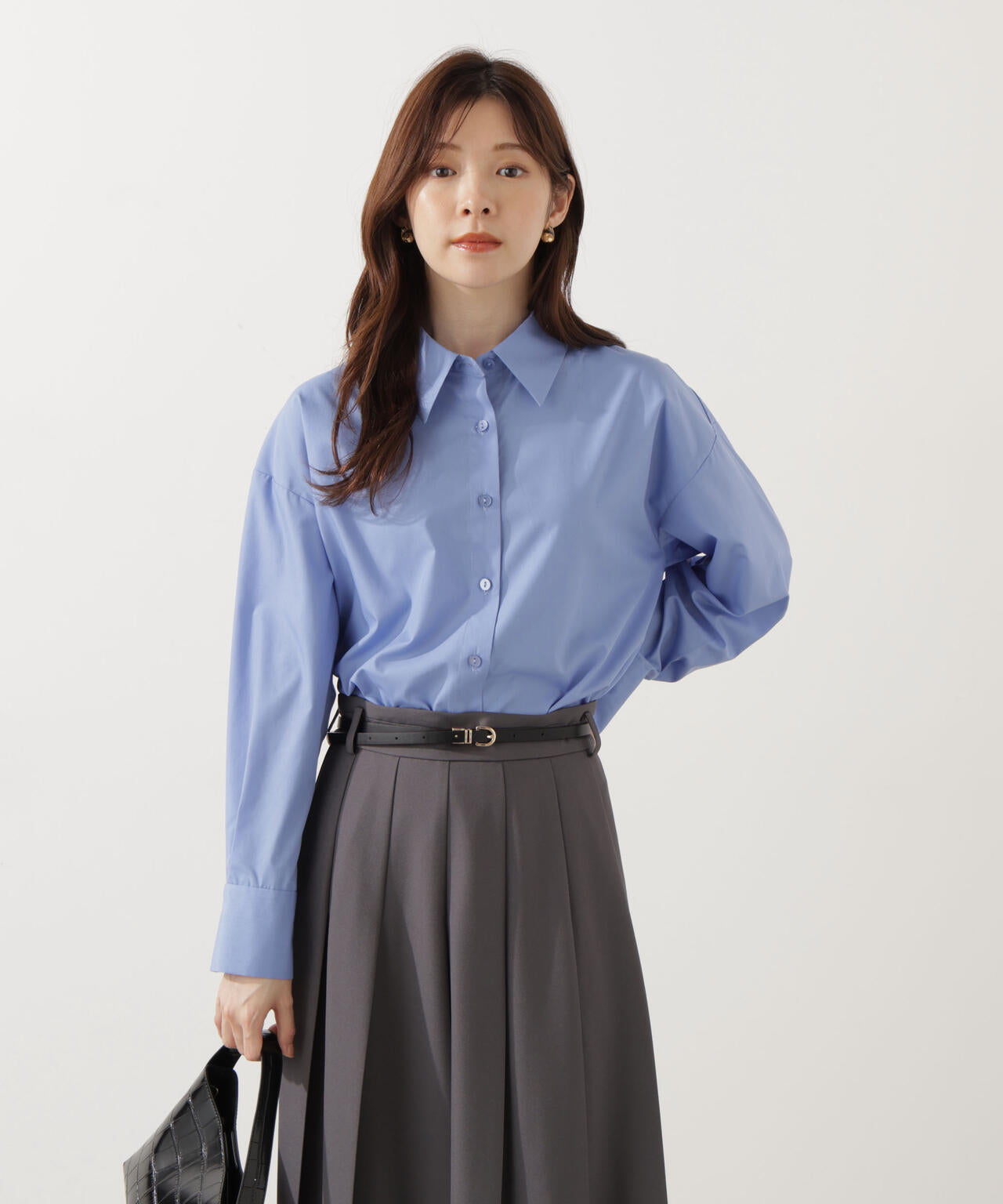 【青島心さん着用】<ウォッシャブル>ベーシックシャツ【ネイビーチェック:WEB限定】