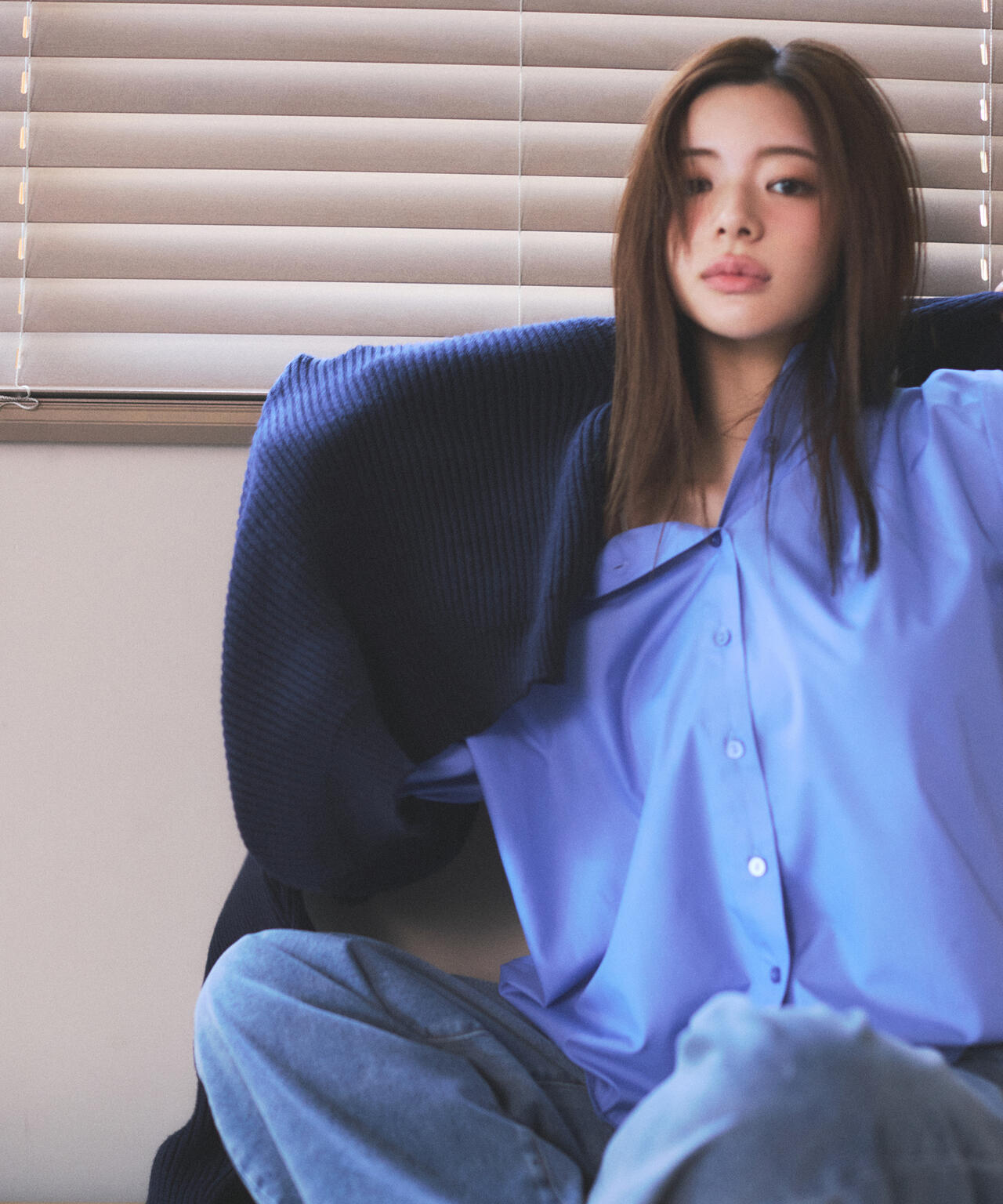 【青島心さん着用】<ウォッシャブル>ベーシックシャツ【ネイビーチェック:WEB限定】