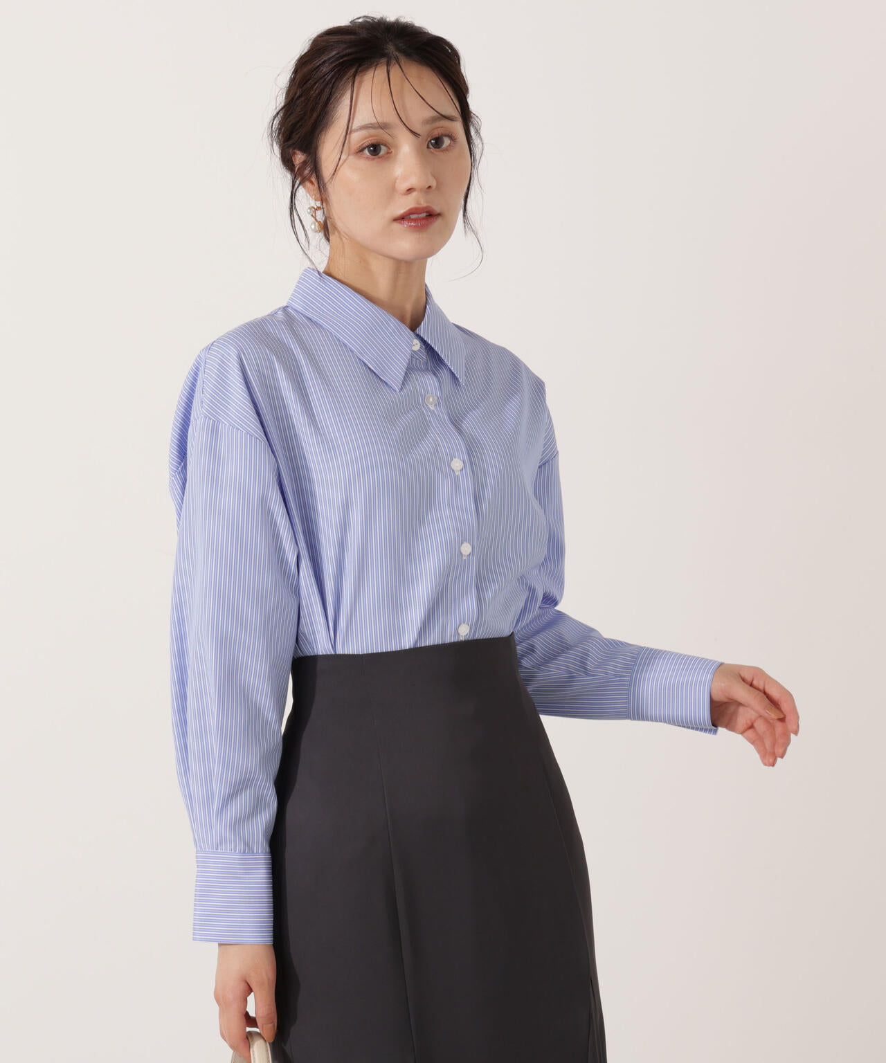 【青島心さん着用】<ウォッシャブル>ベーシックシャツ【ネイビーチェック:WEB限定】