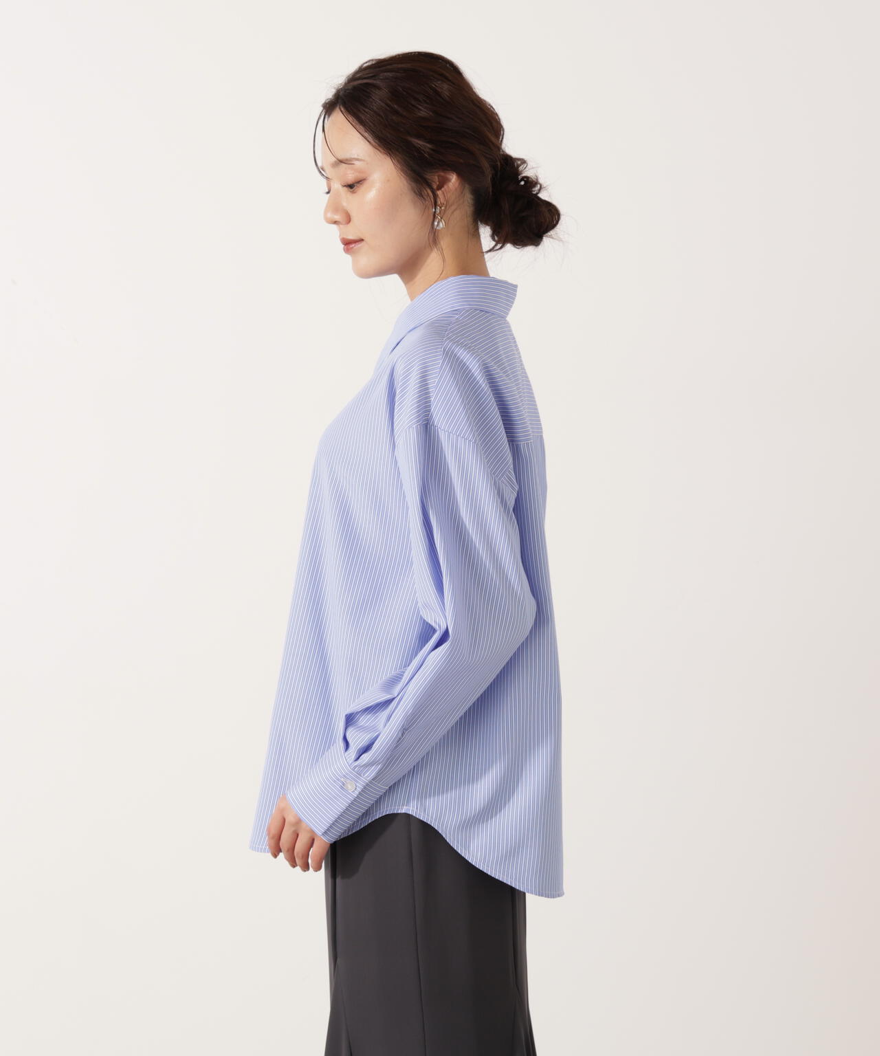 【青島心さん着用】<ウォッシャブル>ベーシックシャツ【ネイビーチェック:WEB限定】