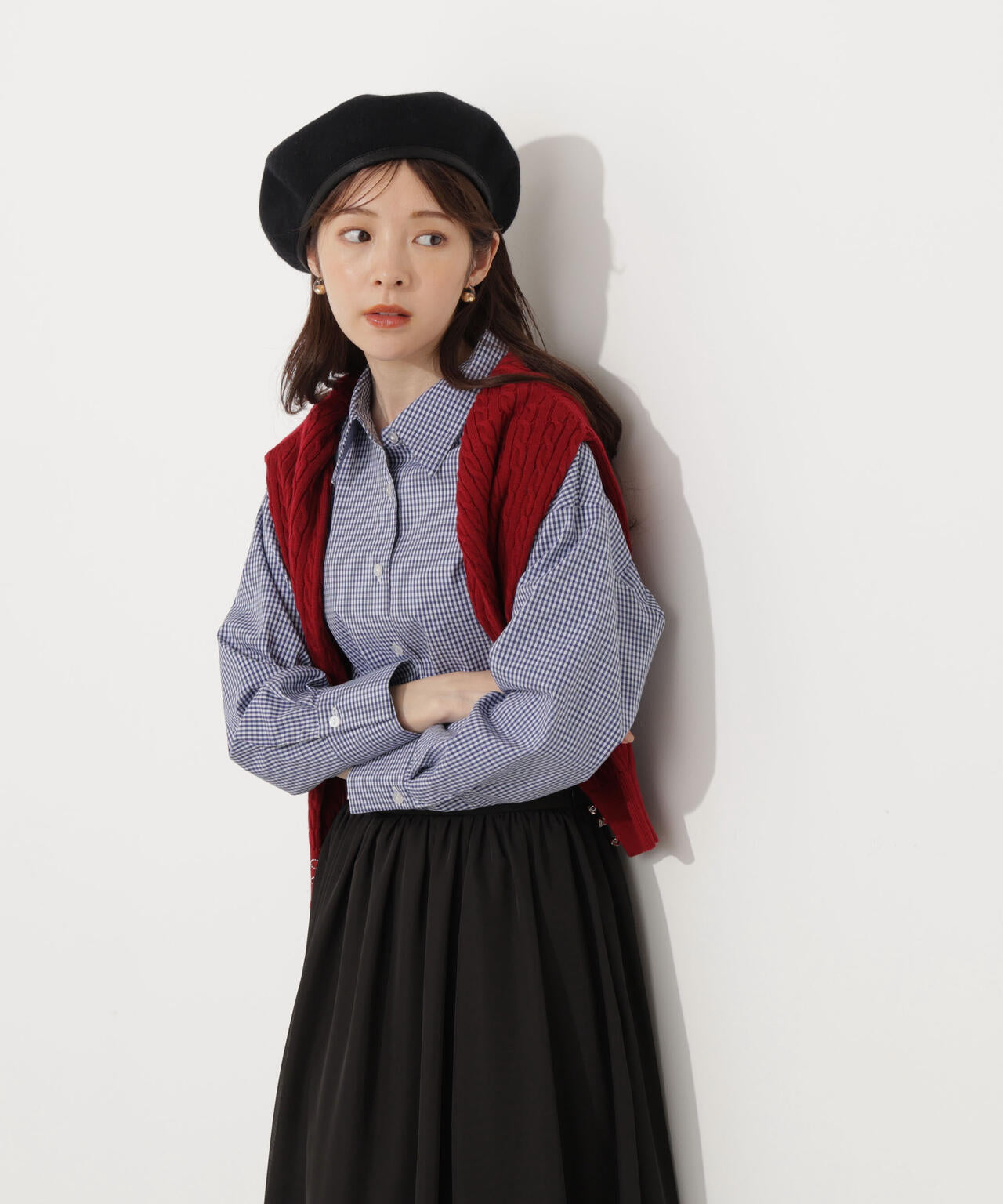 【青島心さん着用】<ウォッシャブル>ベーシックシャツ【ネイビーチェック:WEB限定】