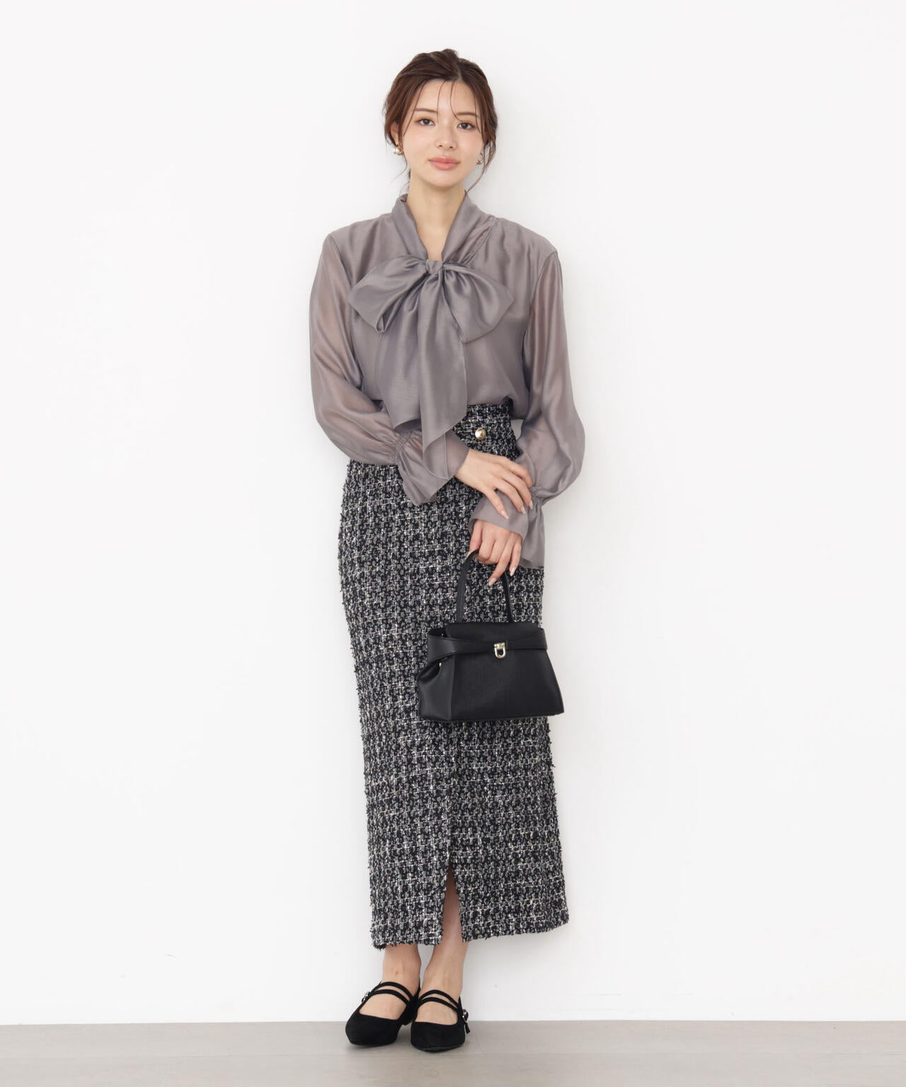 【松川星さん着用】<ウォッシャブル>シアーボウタイブラウス