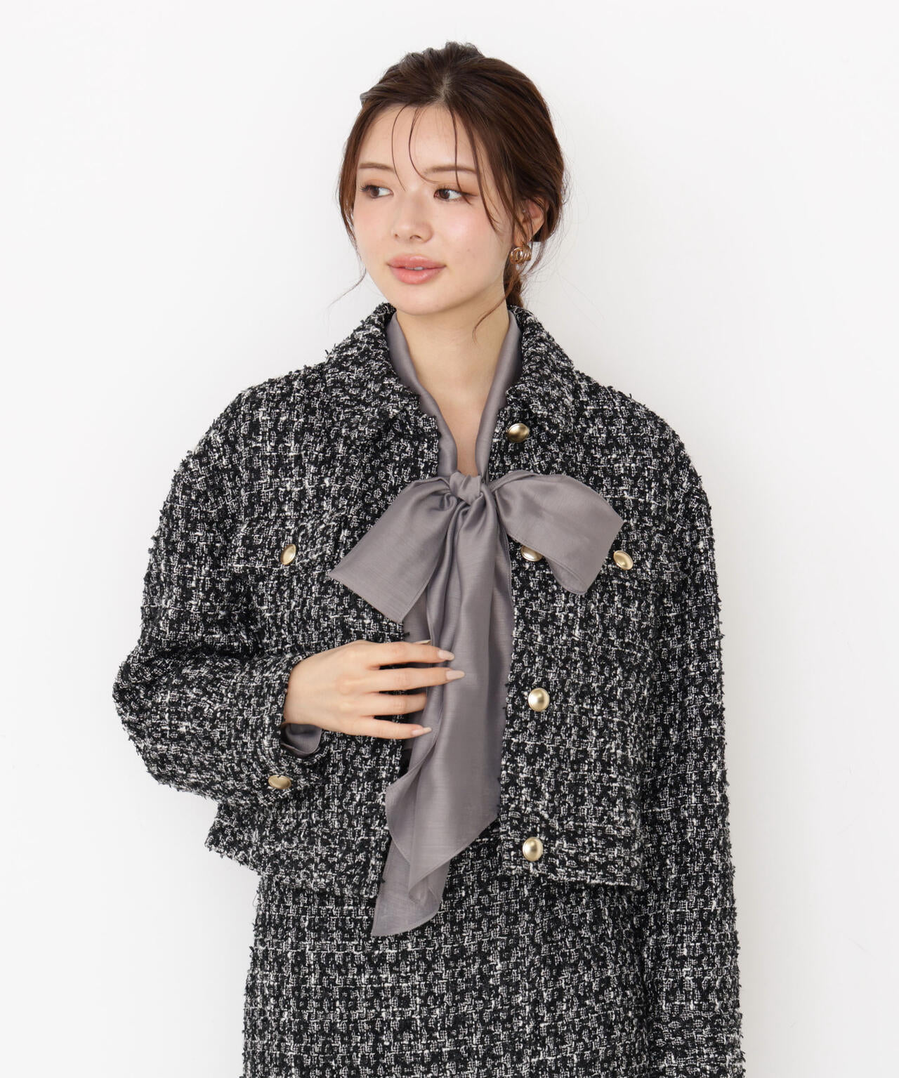 【松川星さん着用】<ウォッシャブル>シアーボウタイブラウス