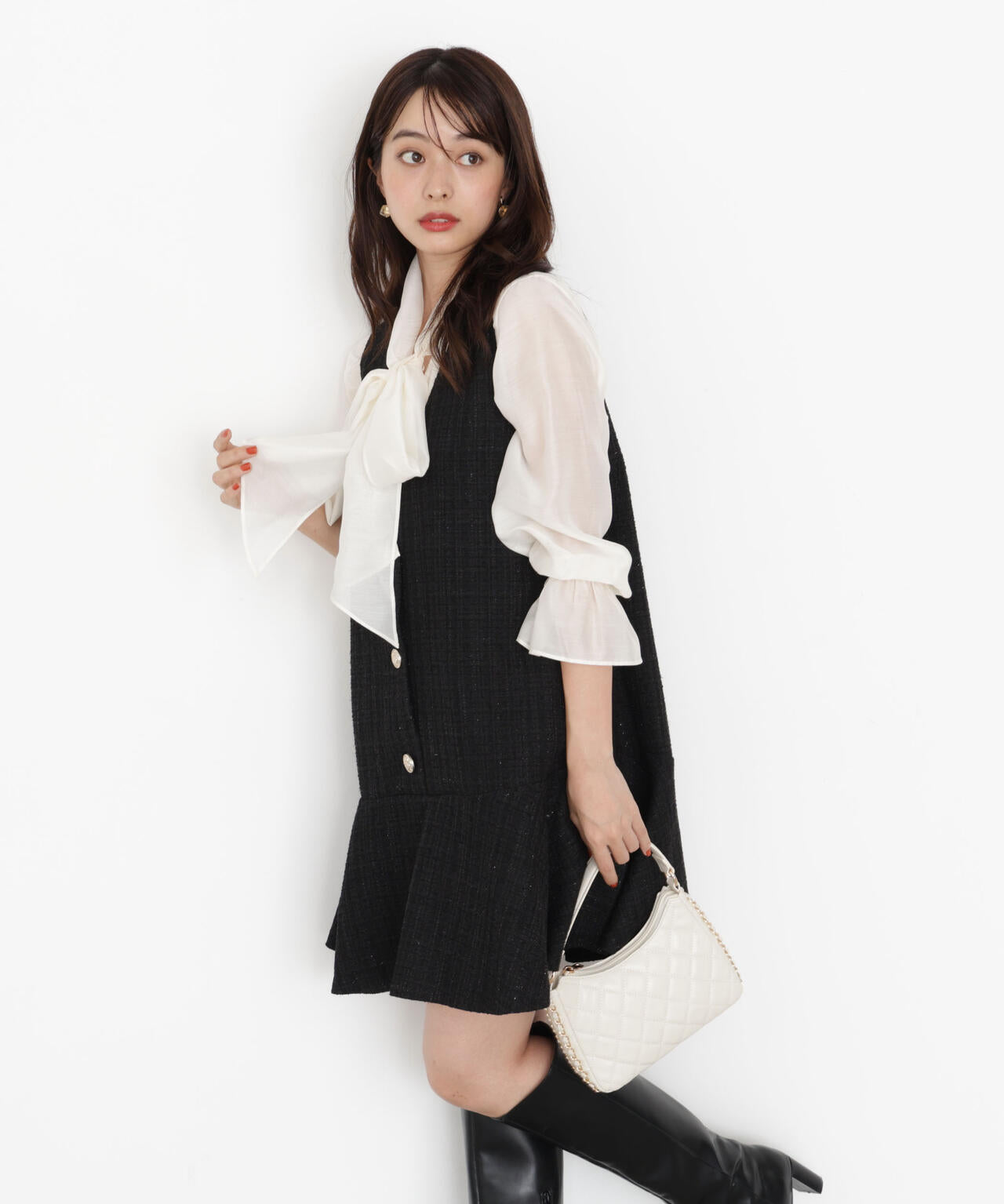 【松川星さん着用】<ウォッシャブル>シアーボウタイブラウス