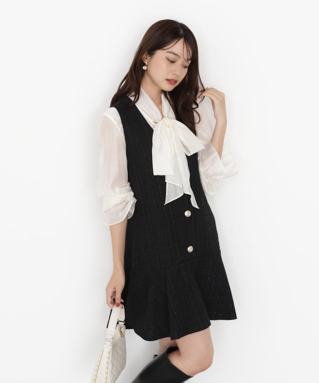 【松川星さん着用】<ウォッシャブル>シアーボウタイブラウス