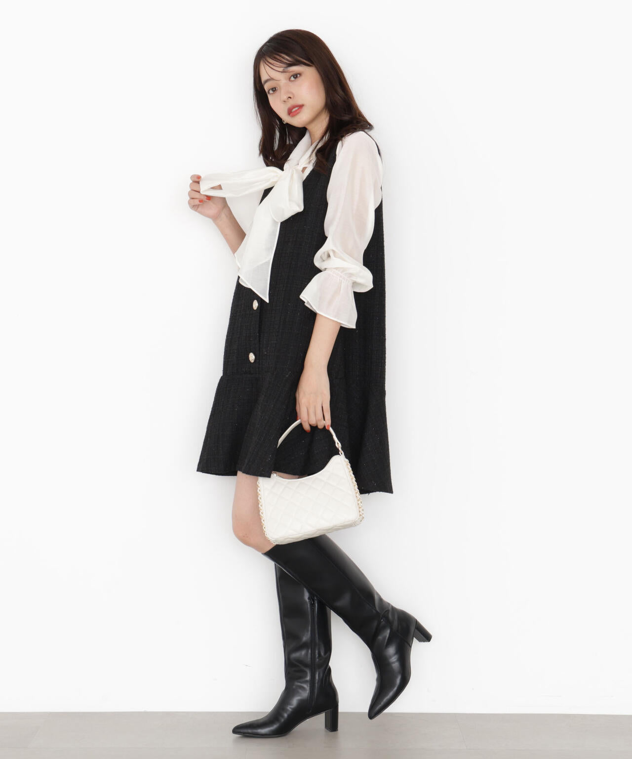 【松川星さん着用】<ウォッシャブル>シアーボウタイブラウス