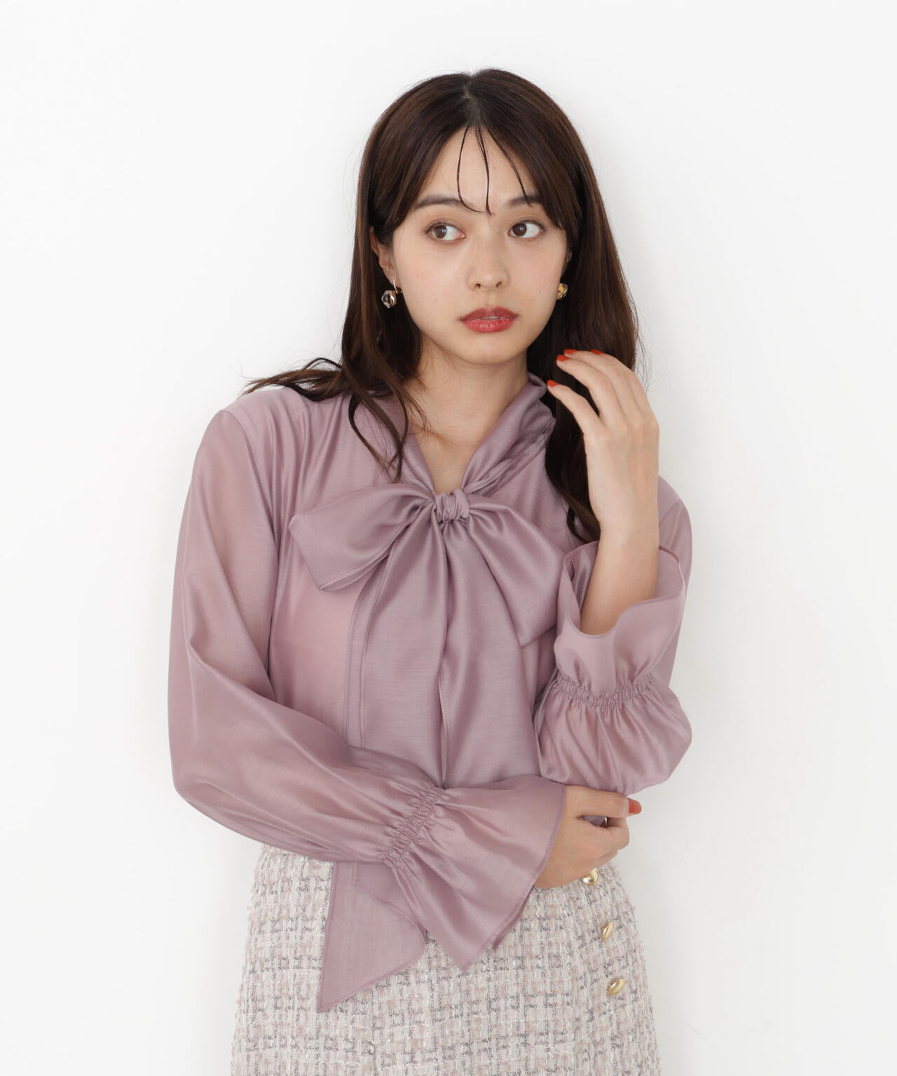 【松川星さん着用】<ウォッシャブル>シアーボウタイブラウス