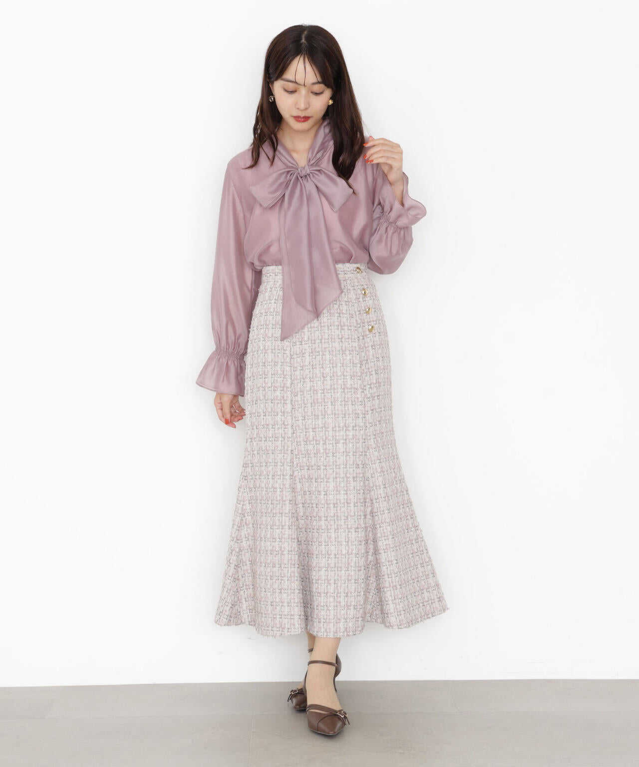 【松川星さん着用】<ウォッシャブル>シアーボウタイブラウス