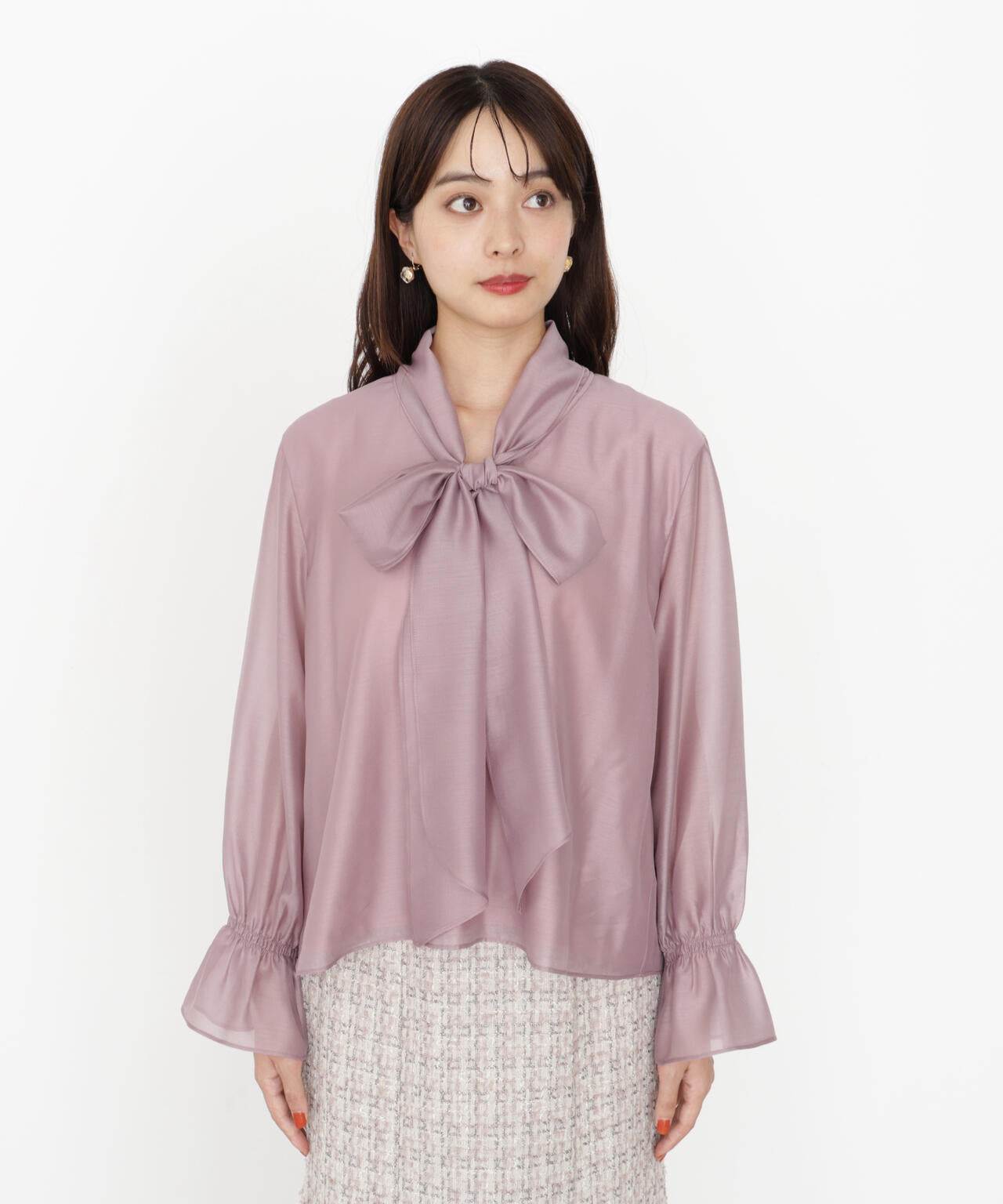 【松川星さん着用】<ウォッシャブル>シアーボウタイブラウス