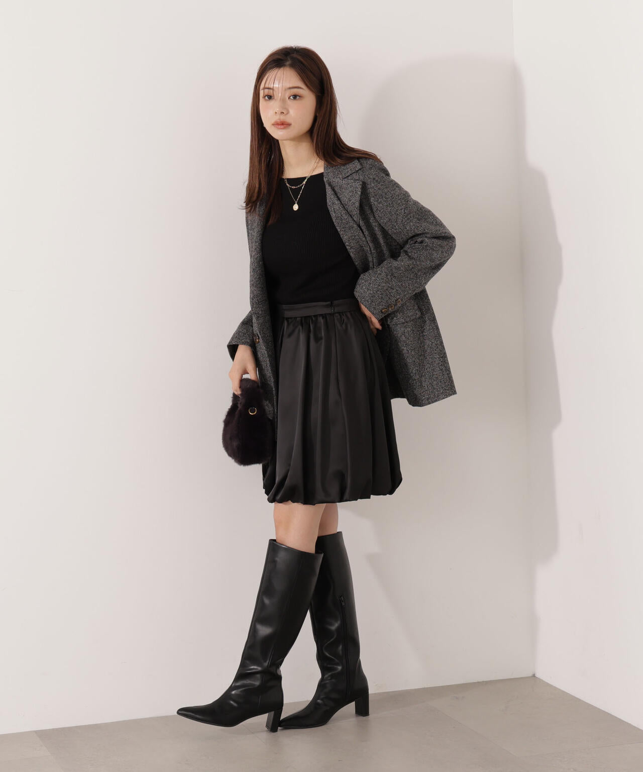 【青島心さん着用】<ウォッシャブル>バルーンミニスカート