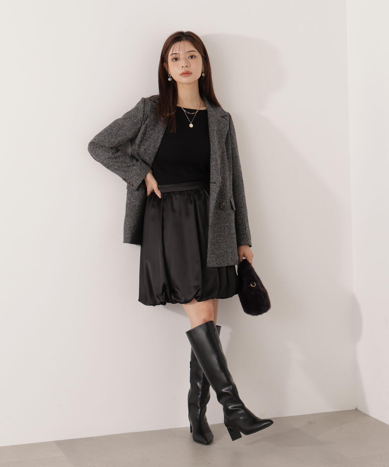 【青島心さん着用】<ウォッシャブル>バルーンミニスカート